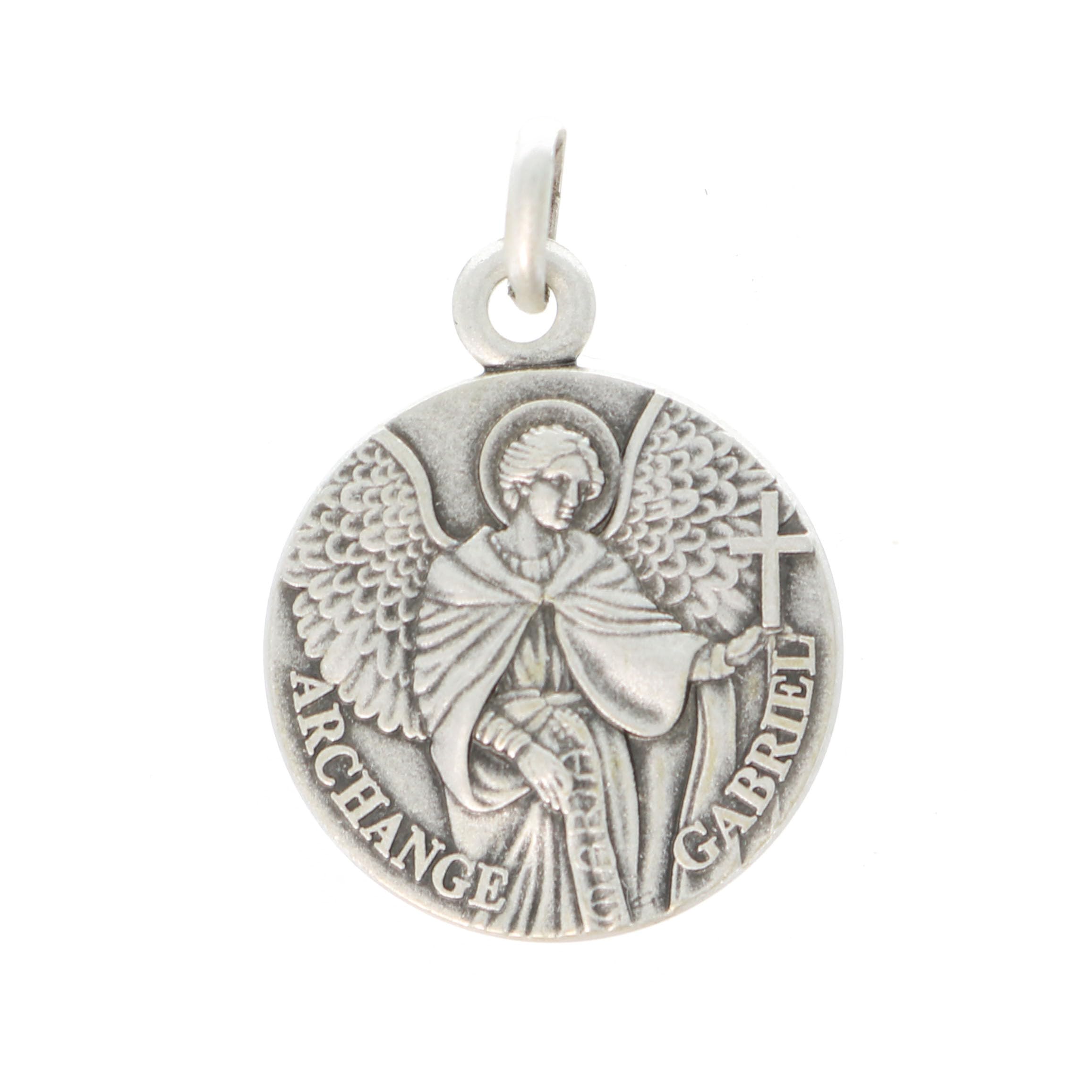 Palacio del Rosario Medalla de San Gabriel de Plata de 16 mm - Medallas y Cruz Plata - Culto Cristiano de Plata, Plata esterlina