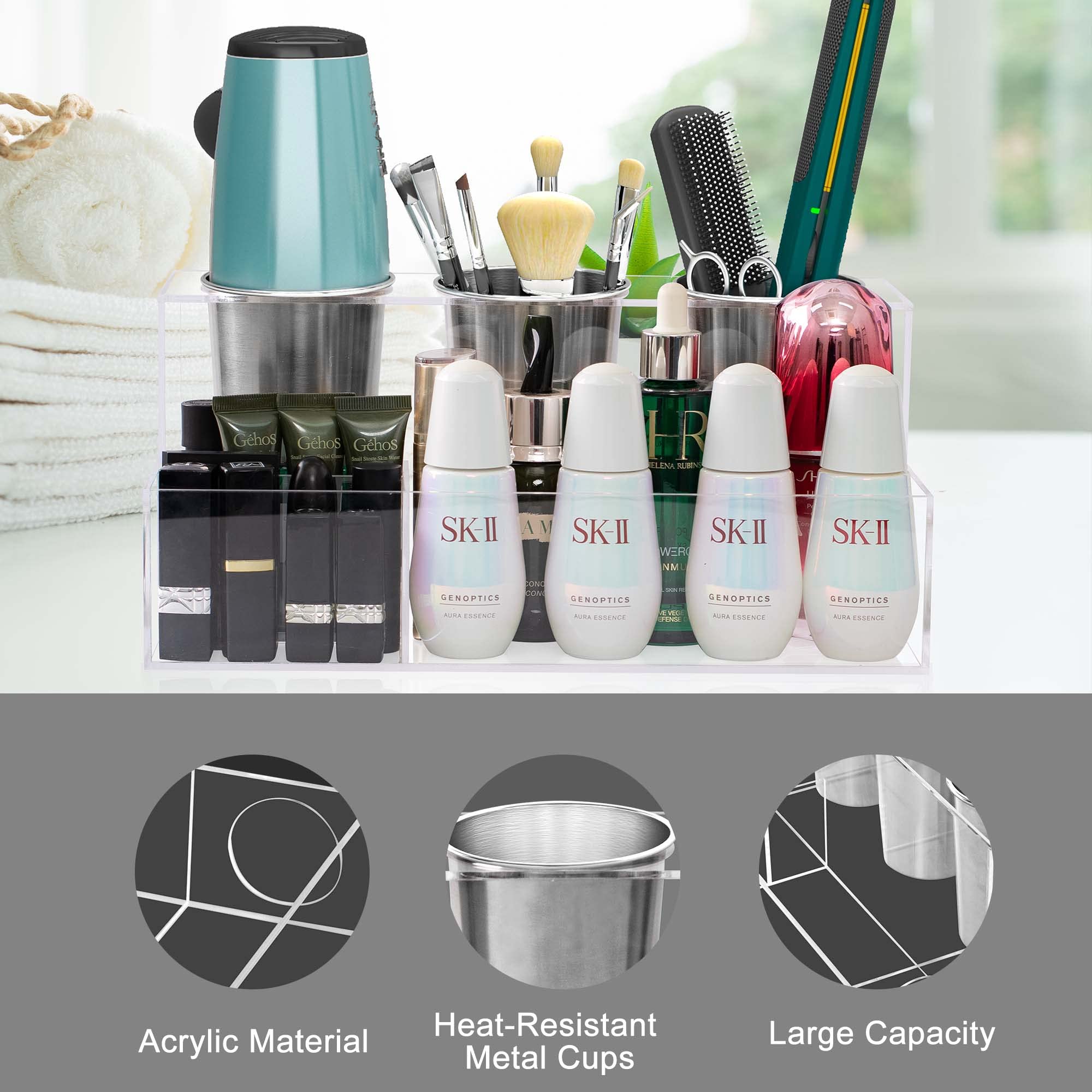 Acryl Haarwerkzeug-Organizer – Halter Für Glätteisen, Lockenwickler & Make-up, Mit Schublade