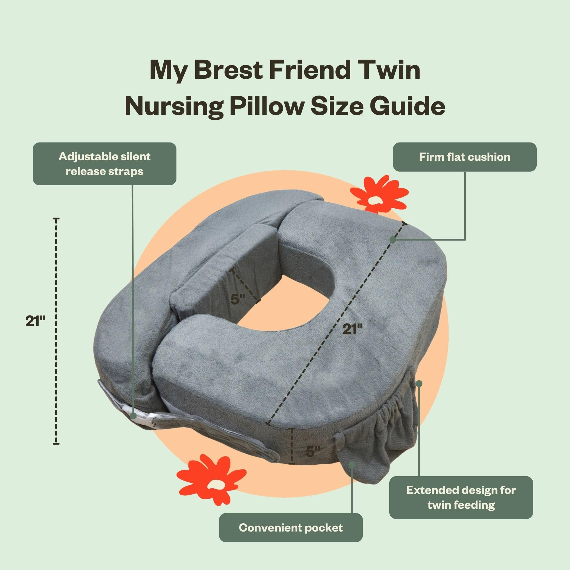 My Brest Friend Almohada de Lactancia Individual, Comodidad Mejorada con Funda, Soporte ergonómico definitivo para la Lactancia, Correa Ajustable y Hebilla de liberación silenciosa con práctico