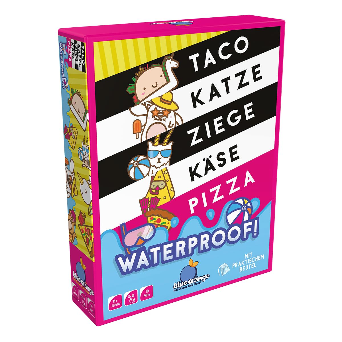 Blue Orange, Taco Katze Ziege Käse Pizza Waterproof, Partyspiel, Kartenspiel, 2-8 Spieler, ab 8+ Jahren, 10 Minuten, Deutsch