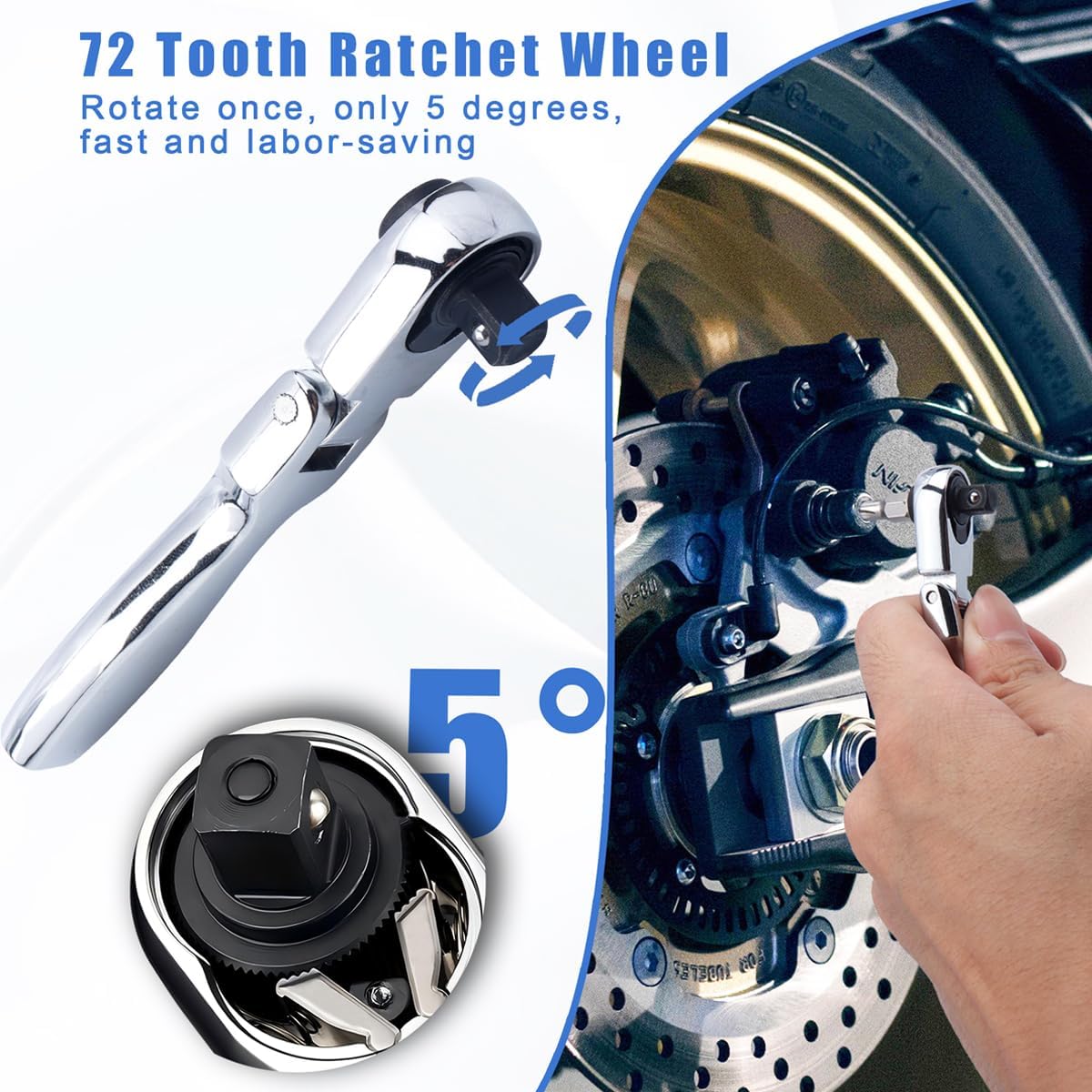 Wolfride 2 in 1 Flexible Head Ratchet Wrench, 1/4" Drive 72 Teeth Quick Release Ratchet Wrench Torques Socket Spanner Ratcheting Combination Wrench