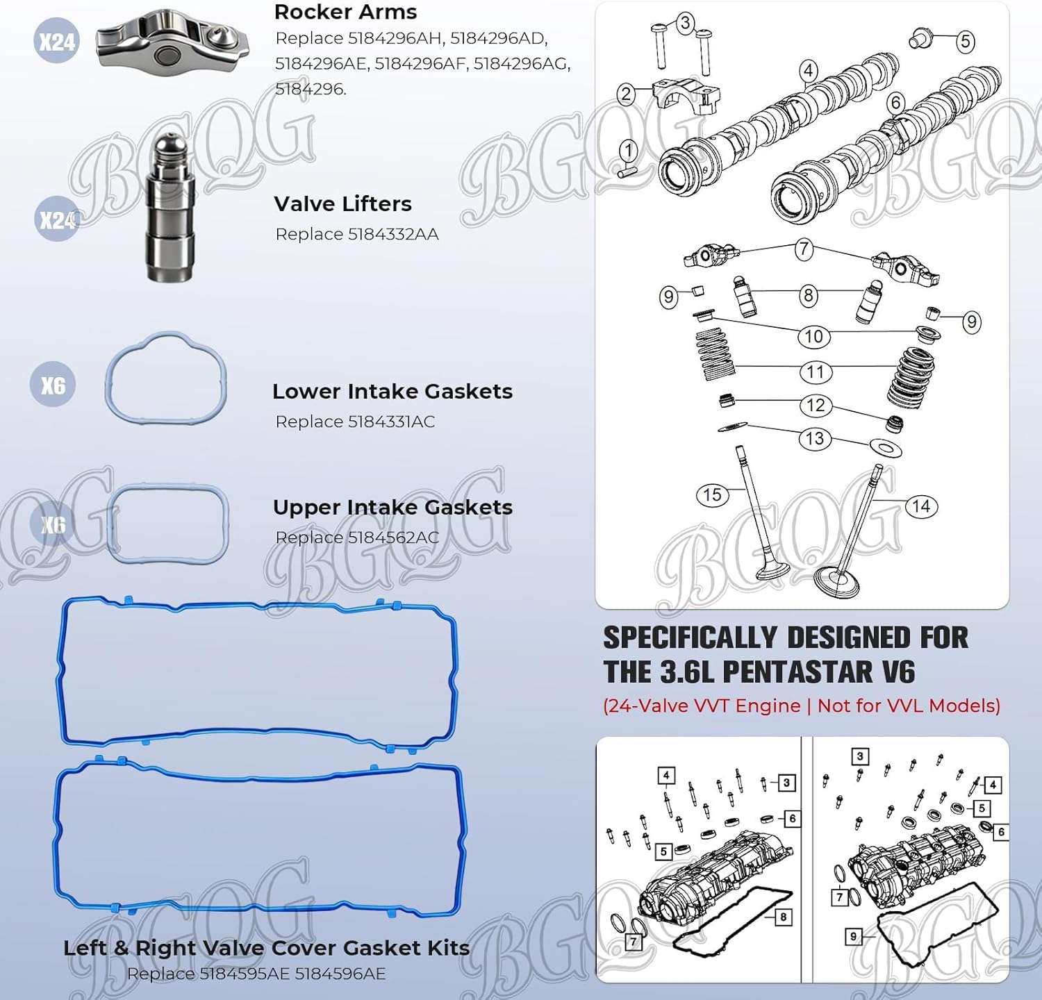 Complete Camshaft Rocker Arms Lifters Kit 2011-2022 3.6 Compatible with Pentastar Dodge Chrysler Jeep Ram, for Grand Cherokee Wrangler Charger Challenger Grand Caravan Journey Durango 200 300