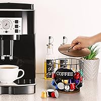Vista 5 de yarlung Soporte para cápsulas de café con tapa, soporte para tazas K de gran capacidad con base de madera rústica, cesta de almacenamiento de café