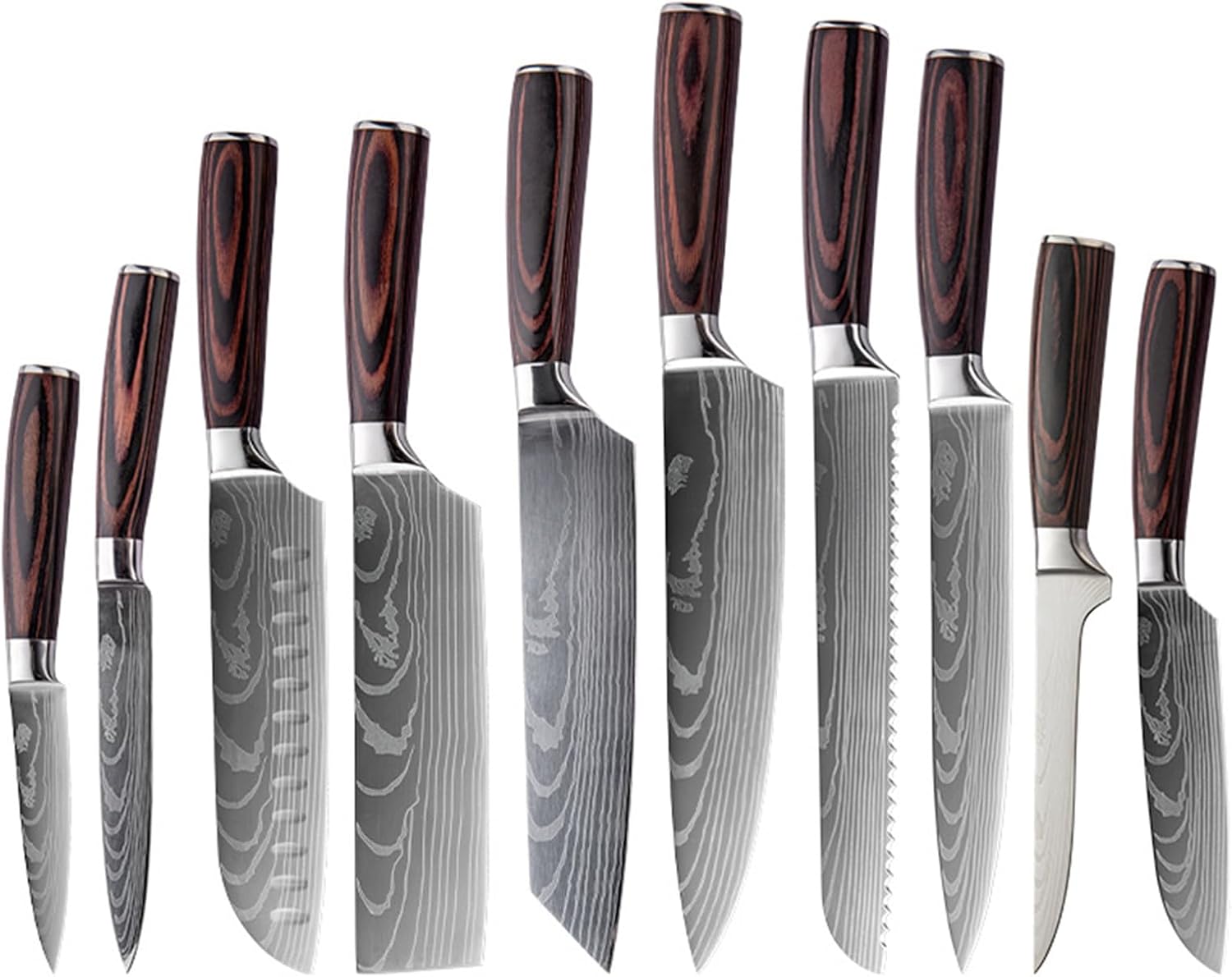 Set Cuchillos Cocina 10 Piezas Acero Inoxidable Mango Madera Chef