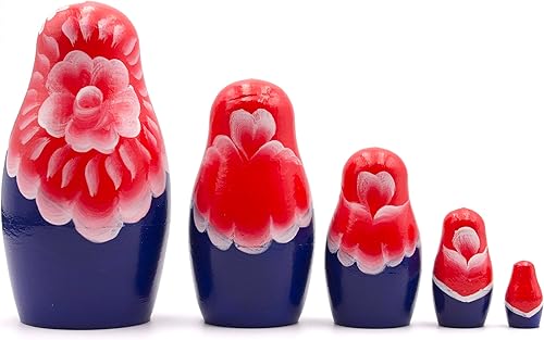 Miniatura 3 de Juego de 5 muñecas rusas de anidación - Muñeca rusa con ramo de flores de manzanilla - Decoraciones de flores de manzanilla hechas a mano -