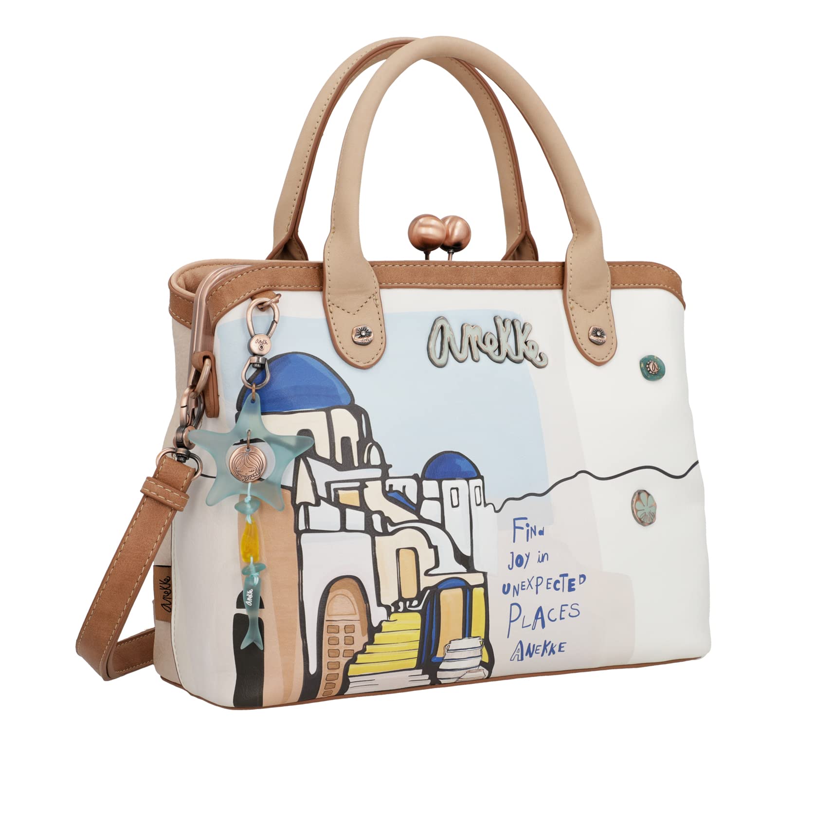 Anekke - Bolso Shopper Bandolera Grande de Mujer - Polipiel Con 2 Asas y Cierre Cremallera - Cartera de Hombro Doble Asa - Colección Mediterranean - Accesorios y Complementos - 31 x 24 x 12 cm