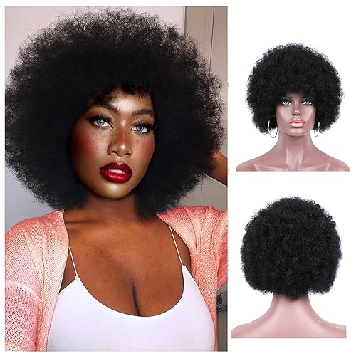 Pelucas rizadas afro para mujeres negras, pelucas de los años 70 para fiesta diaria, cosplay, disfraz de Halloween, pelucas afro negras (1B)