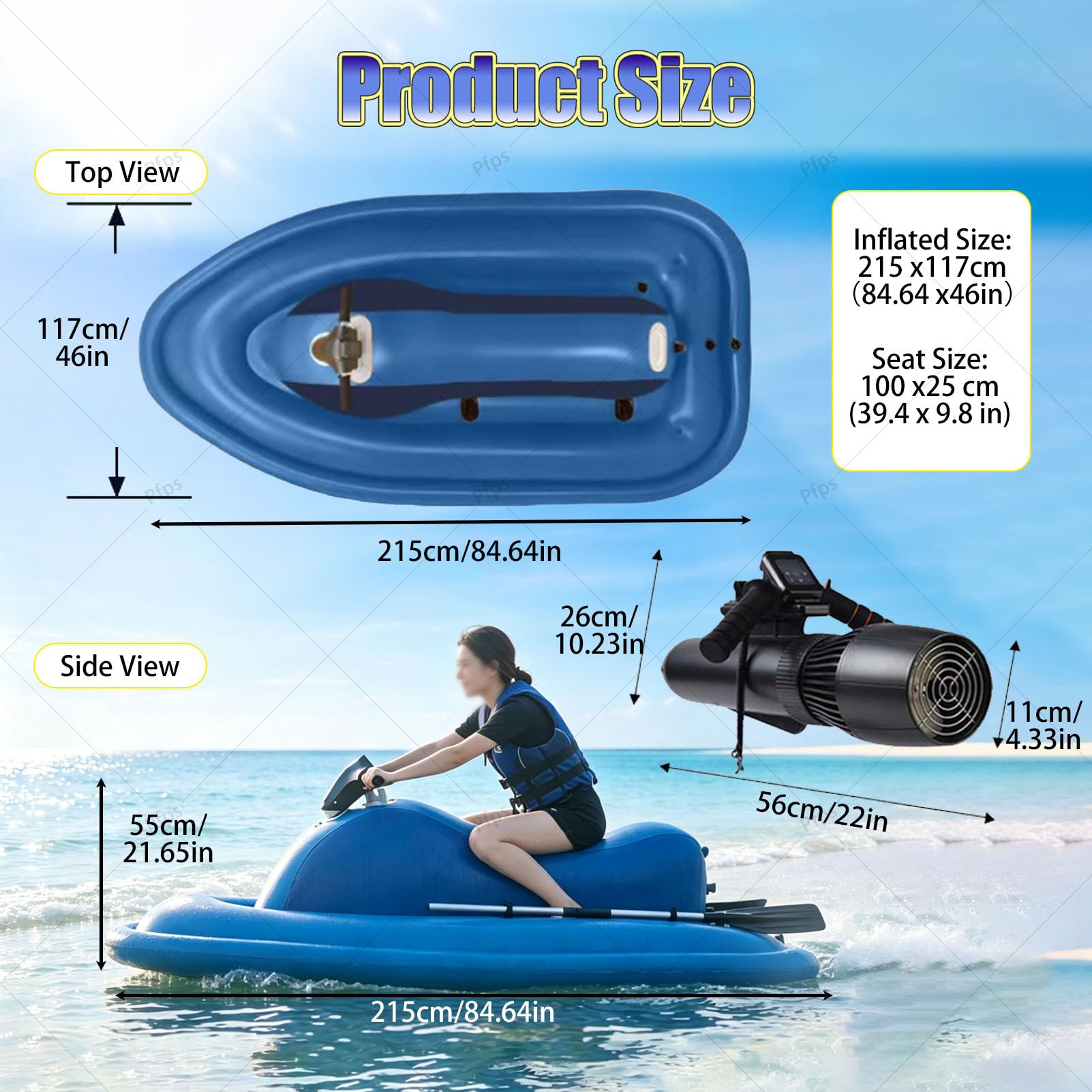 Moto Acuática Eléctrica Hinchable Y Plegable, con Hélice Subacuática De 500 W, Autonomía De 130 Minutos Y Estabilizador Desmontable De Doble Aleta para Practicar Kayak Y Buceo Nothruster