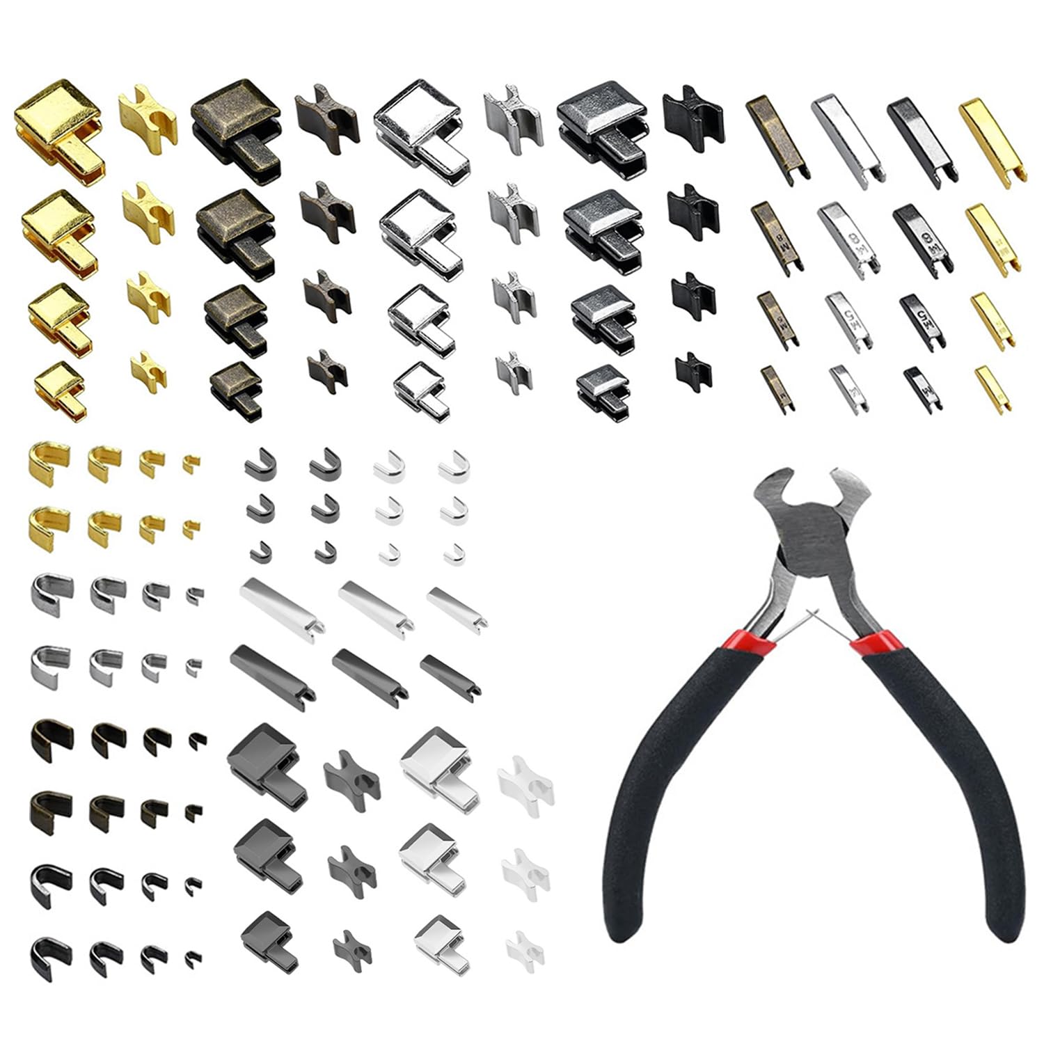RNFKSU 107 Pieces Of Zip Repair Kit And 30 Pieces Of Zip Square, Lower Stop Pull Piece With Pliers, Zip Repair Accessories, Suitable For Tents, Luggage Sleeping Bags.