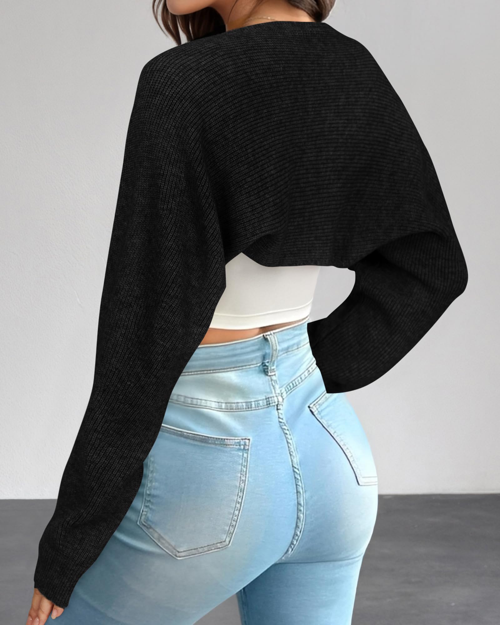 Arach&Cloz Damen Langarm Shrug Bolero Wolle Srtickjacke Kurz Festlich Crop Cardigan Bolerojacke