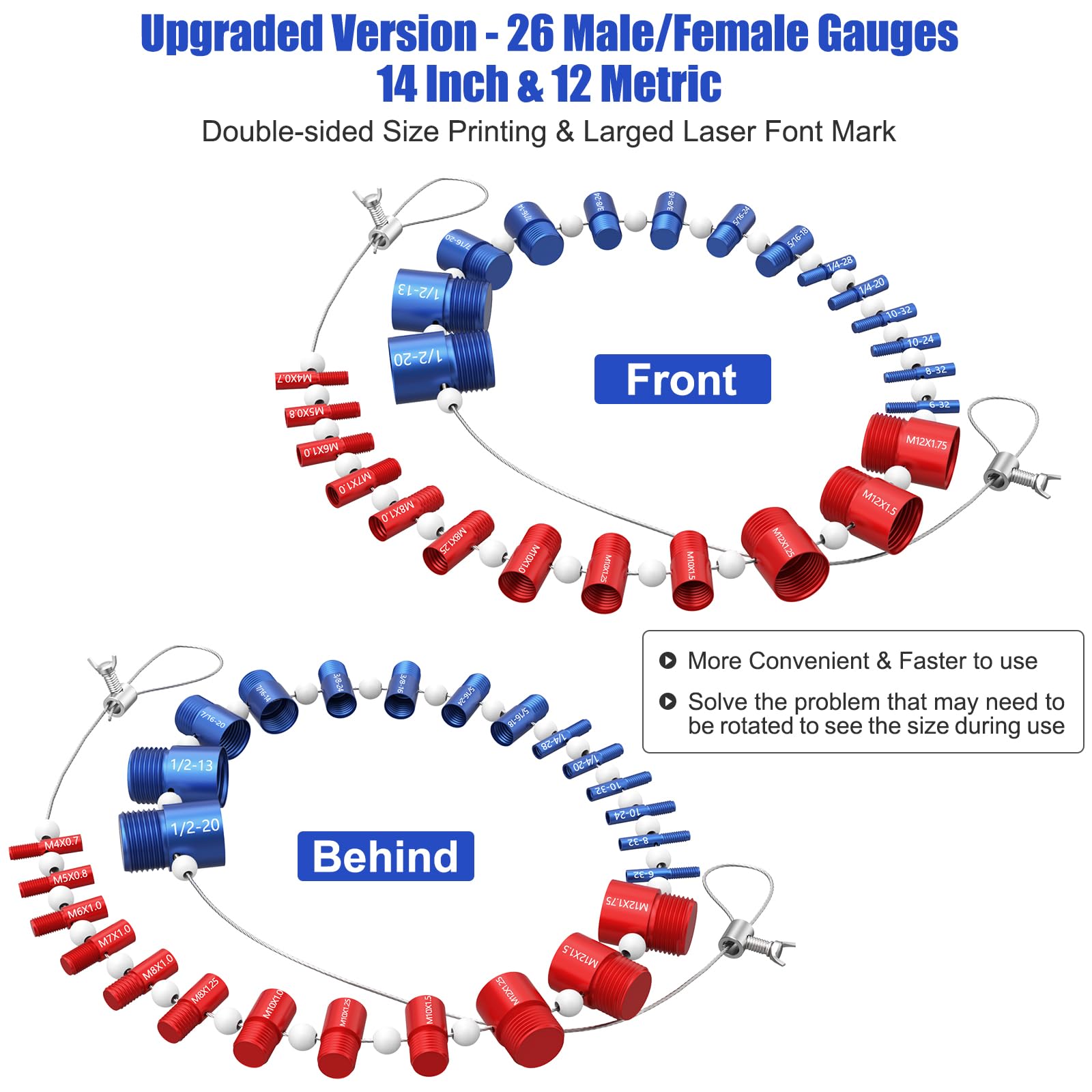 [Patent]CKE Upgraded Nut & Bolt Thread Checker (Inch & Metric) Detachable Wire Loop Design - 26 Male/Female Gauges - 14 Inch & 12 Metric Detachable Nut and Bolt Thread Size Checker Identifier Gauges