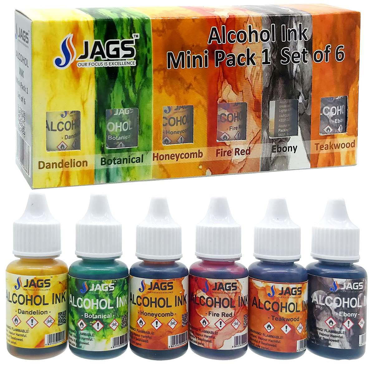 JAGS Alcohol Ink Pack of 6 (Multicolour, 10ml of Each)