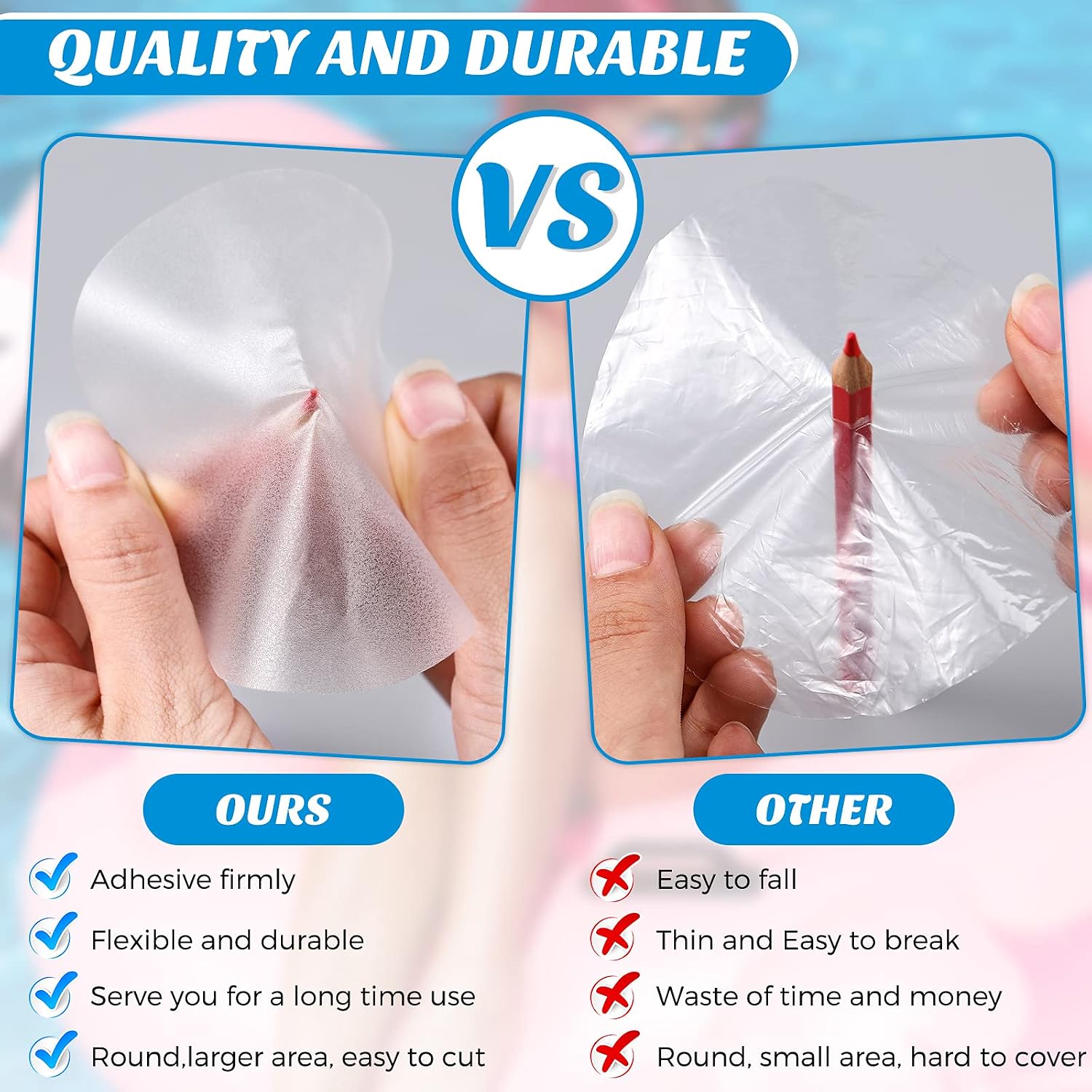 Outus Self-Adhesive Pool Repair Patch Kit Vinyl Plastic Repair Patch Pool Patches for Above Ground Pools Inflatable Boats Products (30 Pieces,10 x 10 cm)