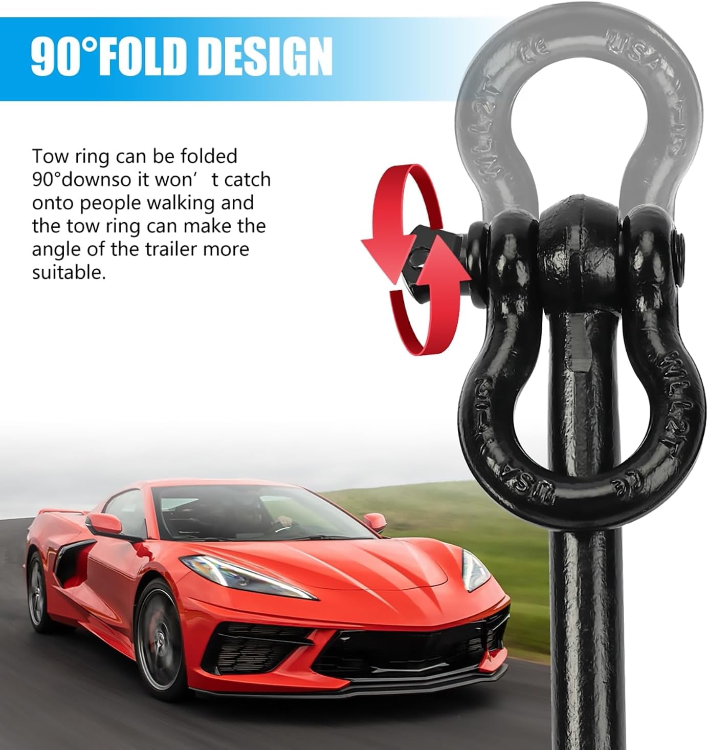 Tow Hook,Alloy Steel Front Rear Bumper Mid Engine Trailer Hitch Emergency Towing Hooks Pull Ring Assembly Replacement for Corvette C7 C8 GS Z06 ZR1 2014-2025 (Black)