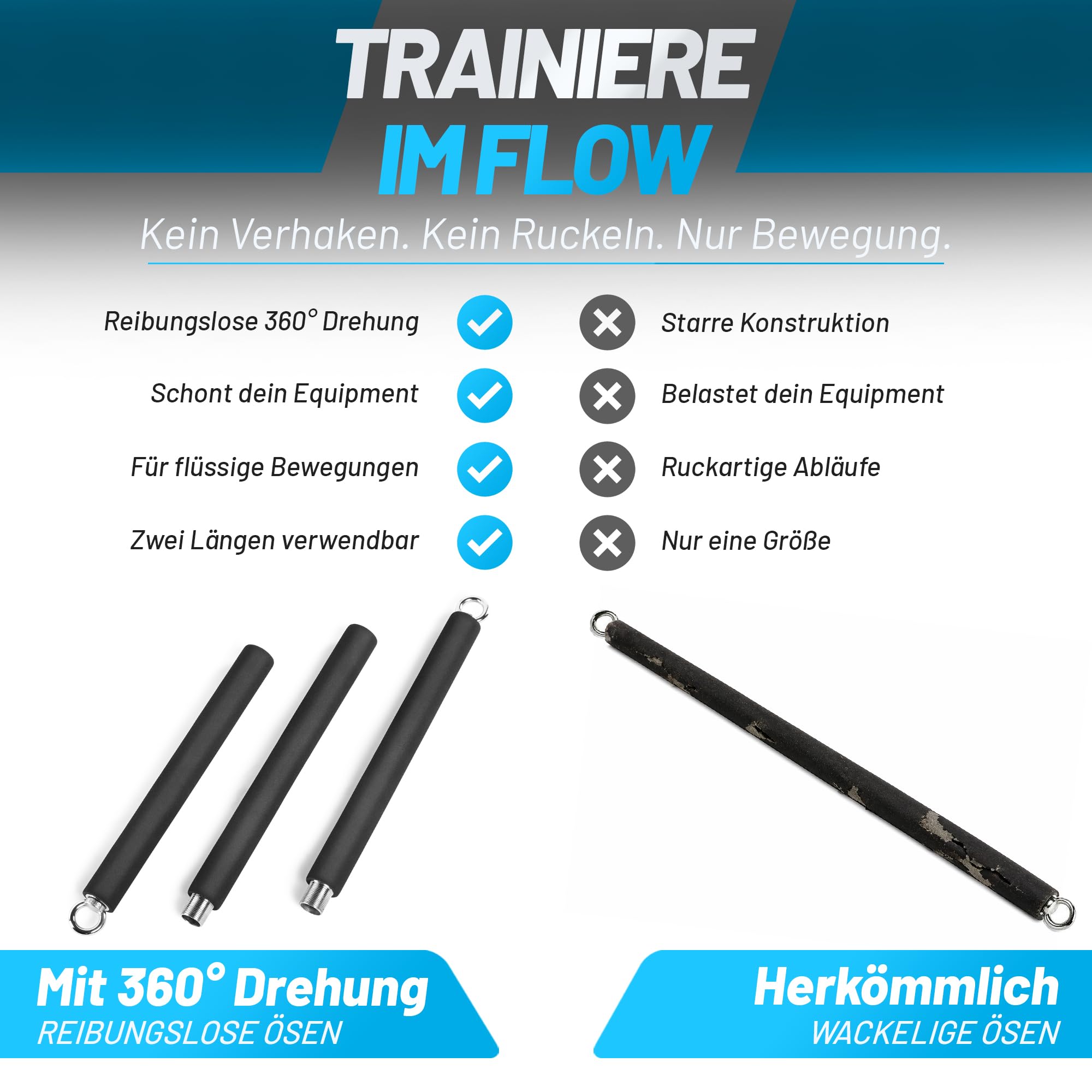 aerobis Rowstick – Verstellbarer Fitnessstab für funktionales Ganzkörpertraining – 2-in-1 Design – Ideal für Widerstandsbänder & Sling Trainer – Core-Stick für Kraft, Ausdauer & Koordination