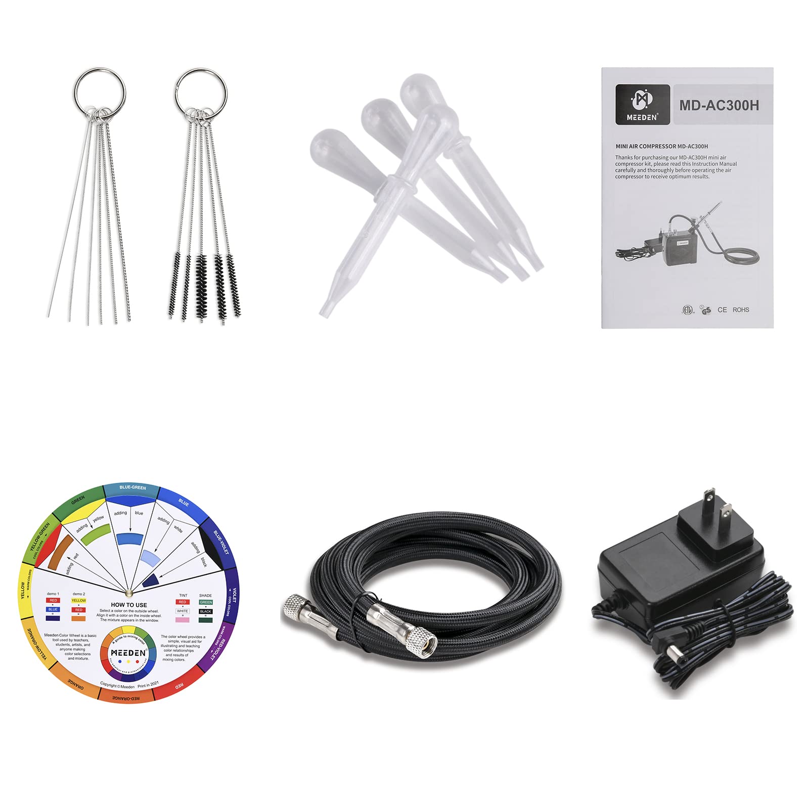 Set di mini pistole a spruzzo MEEDEN con compressore - Pistola multifunzione a doppio effetto con alimentazione a gravità da 0,5 mm e tubo dell'aria da 1,8 m - Protezione da surriscaldamento