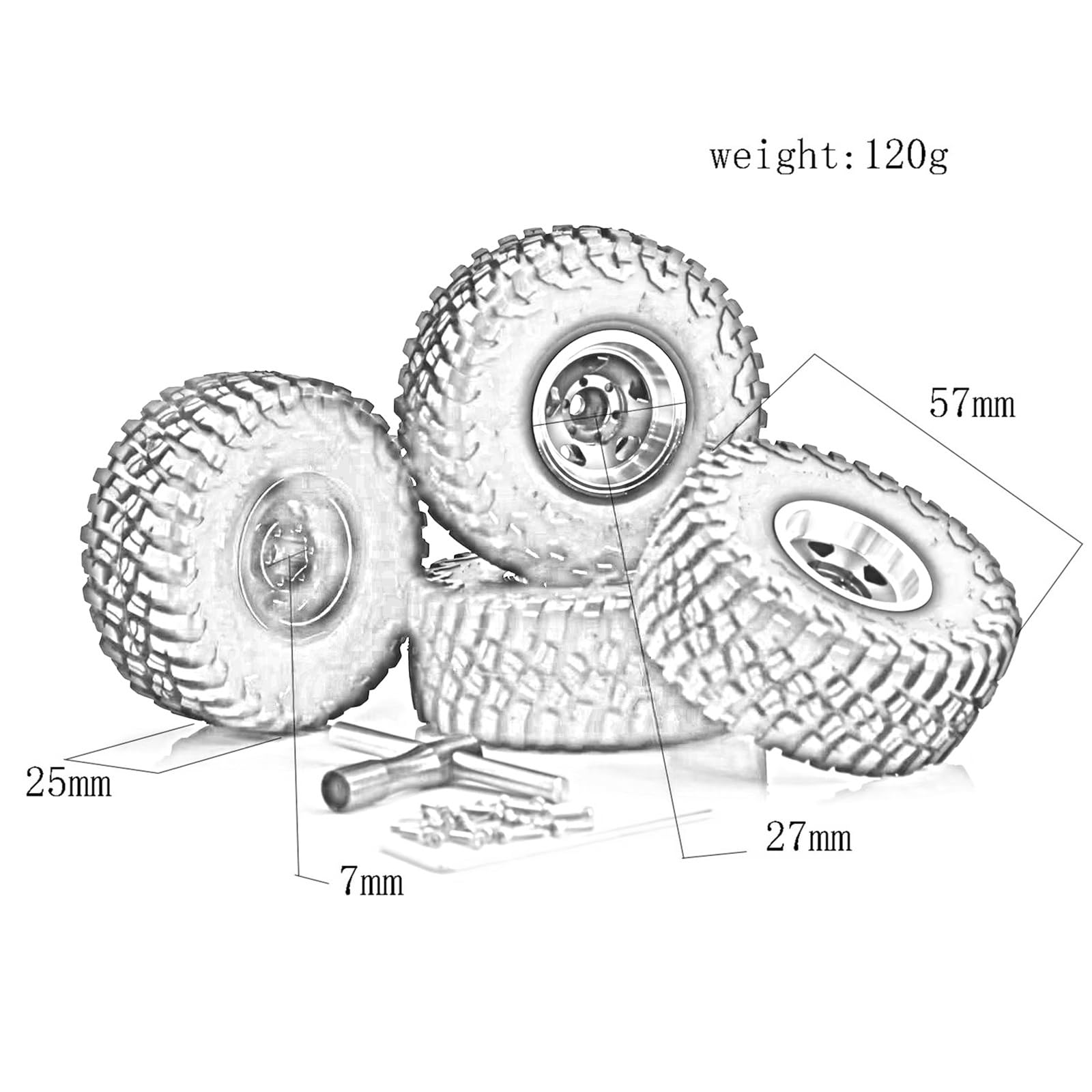 Compatible con Axial para SCX24 para TRX4M para FCX24 1/18 1/24 Piezas Trepador Control Remoto 4 Uds 57mm Metal 1,0 Juego Neumáticos Goma con Llanta Beadlock RC Coche NeumáTico Piezas