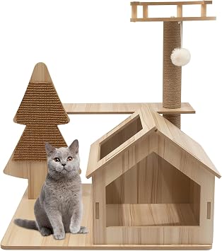 28in/71cm Cat Tree, Cat Condo for Cats up to 17.64 lbs, Cat Tower Scratching Posts Multi-Level Cat Climbing House with Condos & Ladder Indoor Pet Activity Furniture Play House for Kitty Kitten