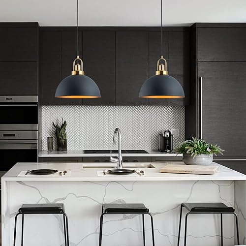 Miniatura 9 de YHANFENGCY Lámpara colgante vintage de 13.58 pulgadas, cúpula rústica negra y dorada, lámpara colgante de iluminación de granja, longitud del cable