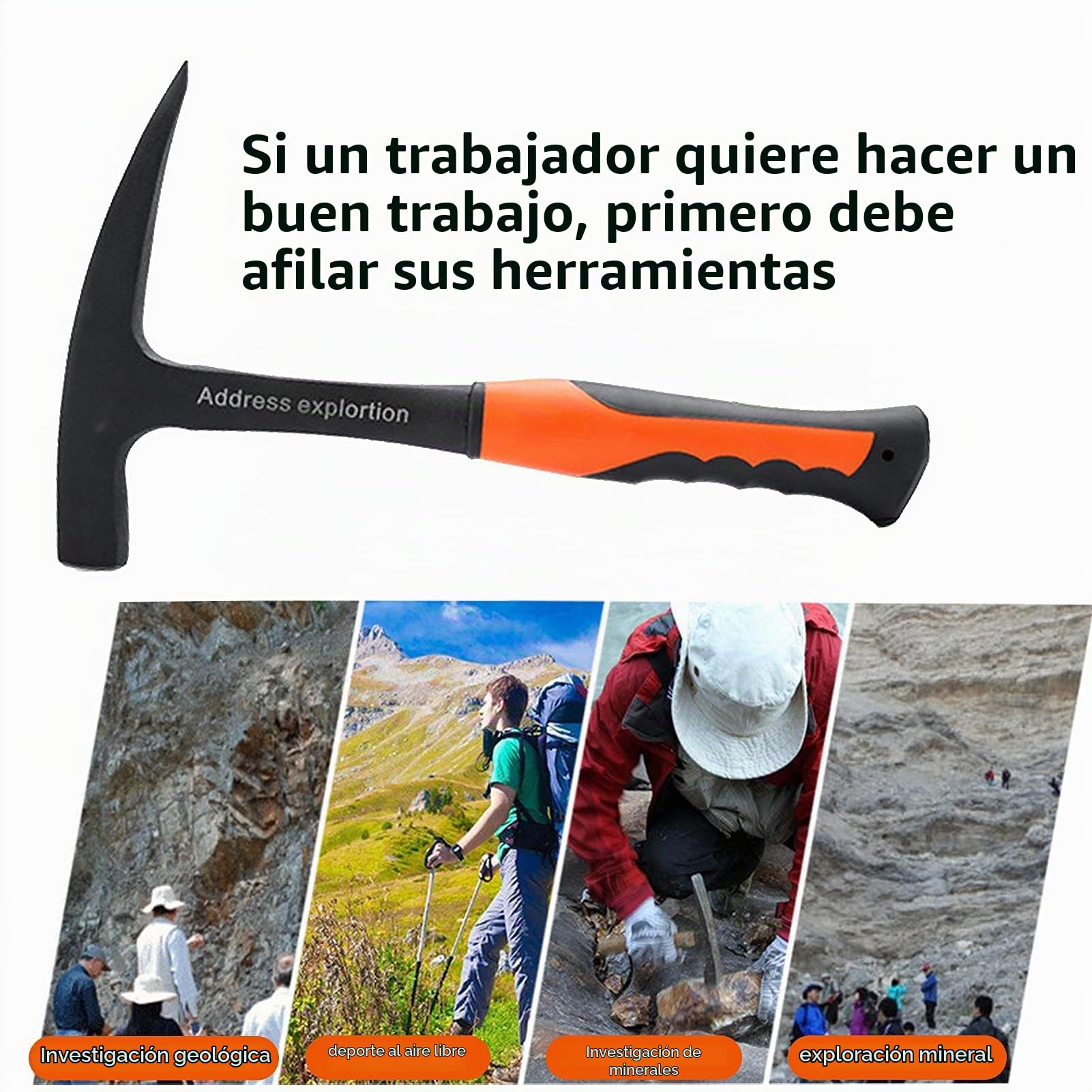 Martillo de exploración geológica - Martillo geológico profesional con punta Herramientas manuales multifuncionales Herramienta de exploración de minerales para geología al aire libre para exploración