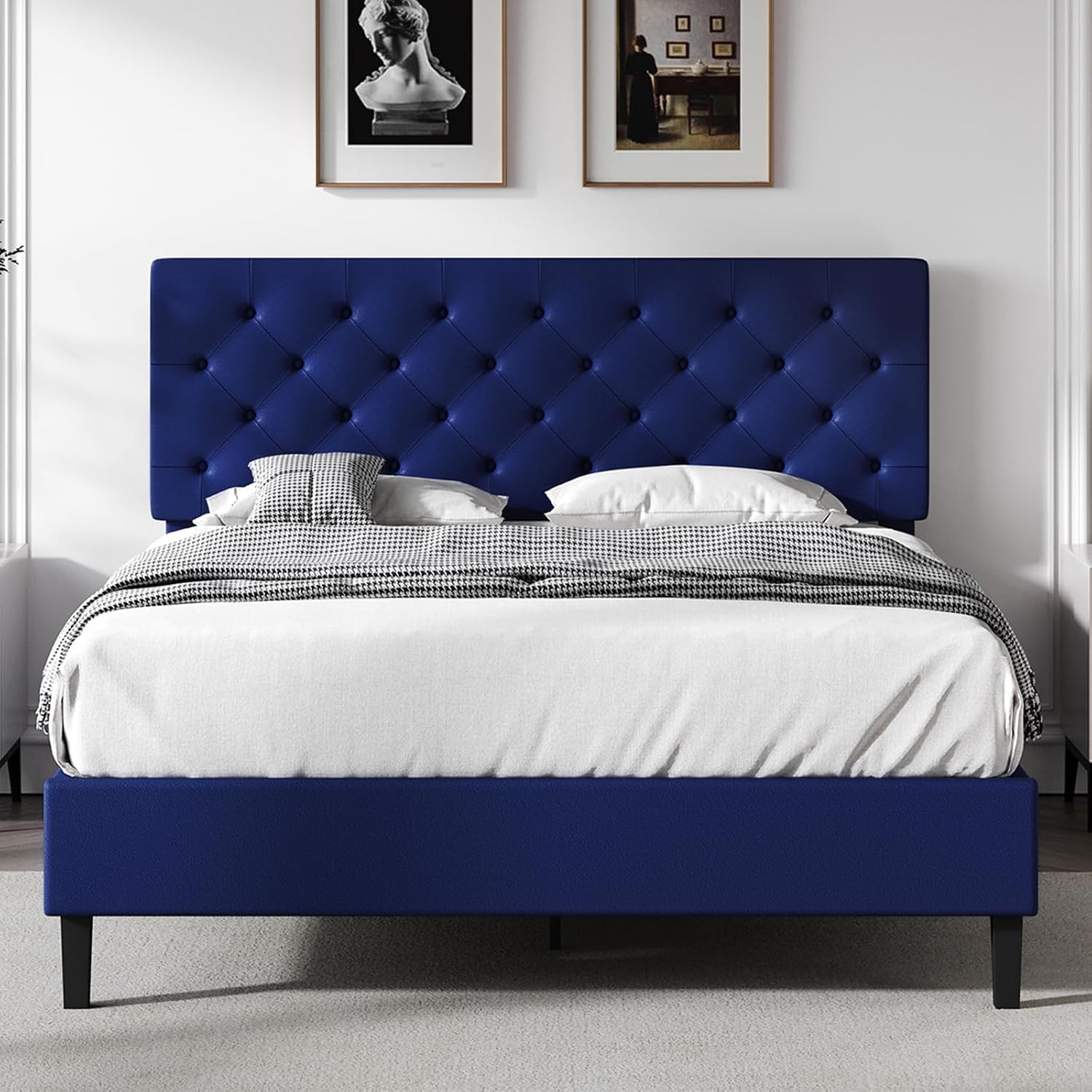 Amazon.com: REVOMINCA Full Bed Frame with Headboard, Faux Leather ...