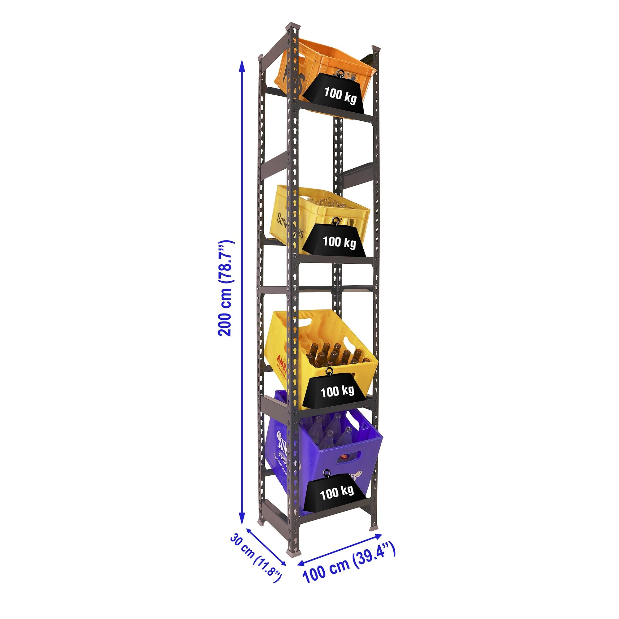 Simon Rack Getränkekistenregal für 4 Kisten, 2000X1000X300 mm, Anthrazit, Freistehendes Metallregal für Wasserkisten, Bierkisten oder Getränkekisten, Für Küche, Garage oder Keller