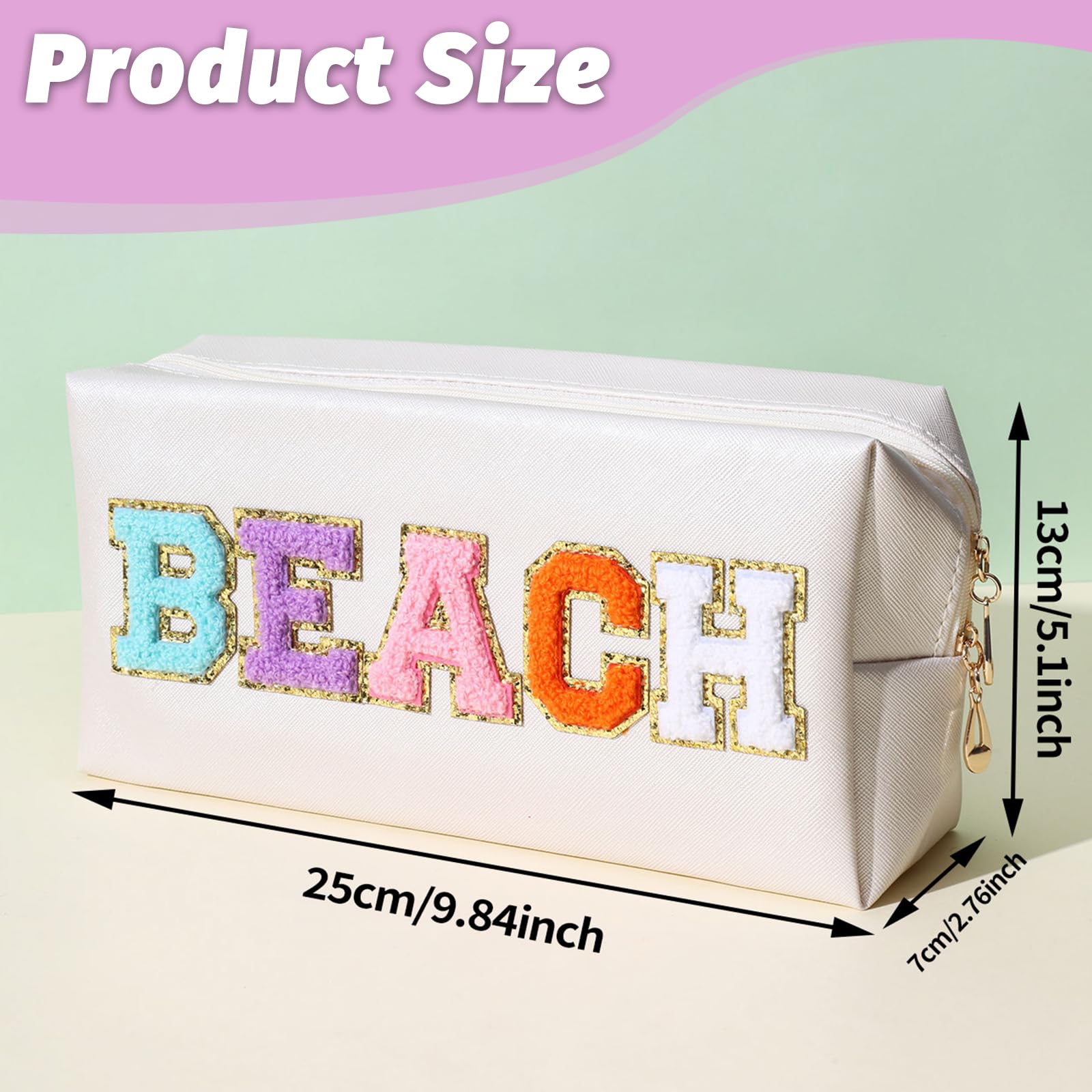 Beauty case - Borsa da viaggio, custodia impermeabile in pelle PU con grande capacità, custodia pieghevole, squisiti adesivi con lettere, 26 x 13 x 7 cm, Spiaggia, Trousse portatile