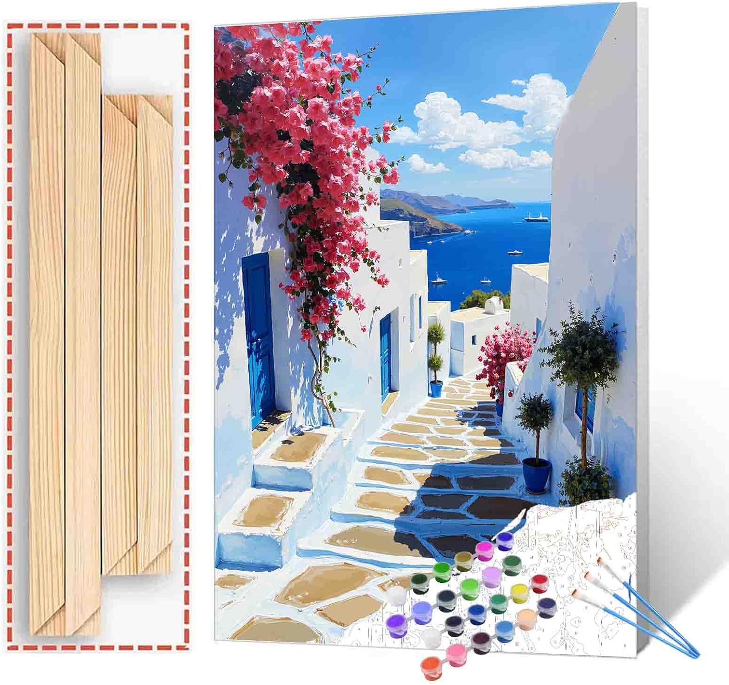 Natural Scenery Paint by Numbers Kits for Children,Seascape Boats Paint by Numbers Tree Street Painting Acrylic Drawing Paintwork Paints for Home Wall Art Decor DIY Framed 16x20 Inch 16''x20''(DIY Frame) Greece T-06