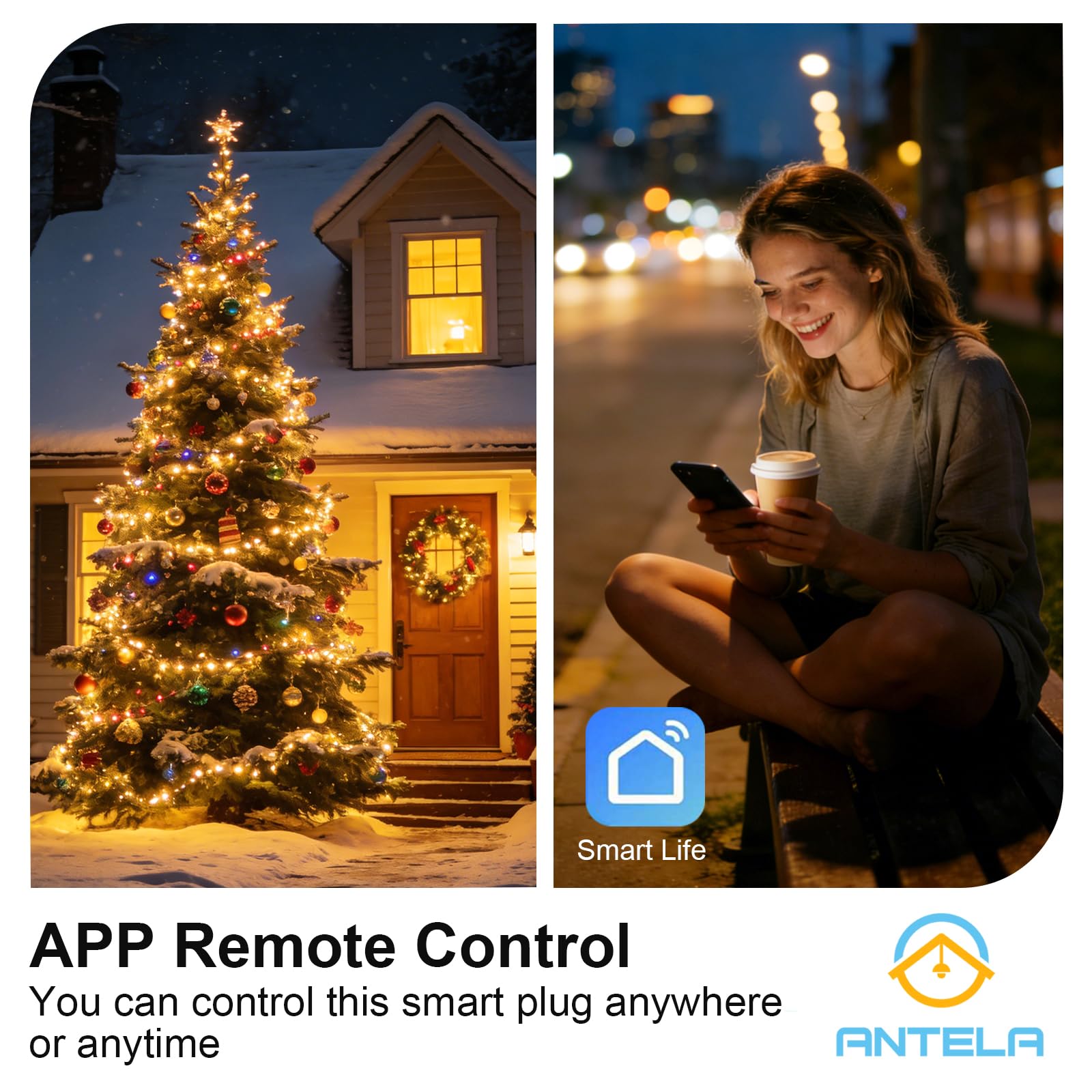 ANTELA Presa Smart WiFi per Esterni con Monitoraggio Energetico IP54 | Type F, 16A, 3680W, Compatibile con Alexa e Google Home, Telecomando, Timer, 2,4 Ghz Wifi, 4Pz