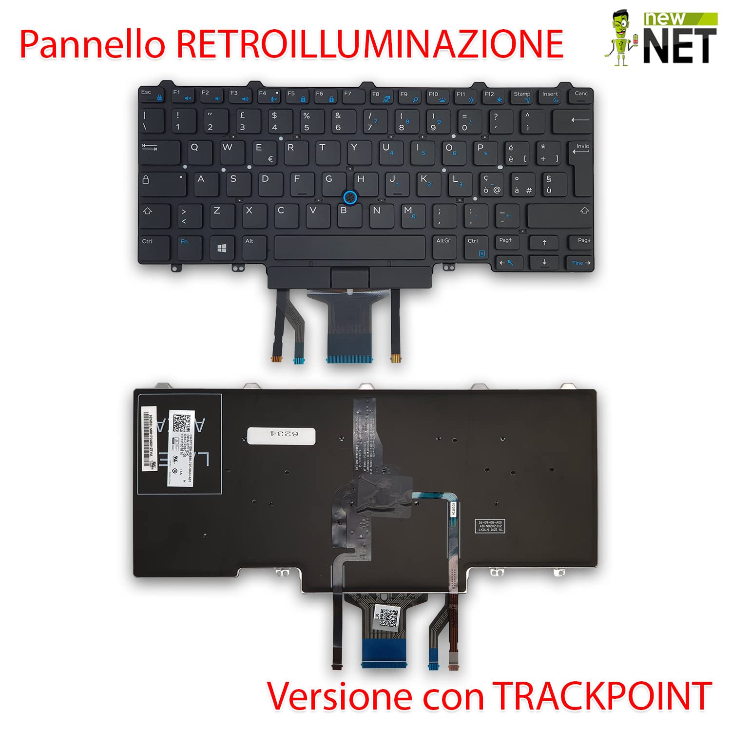 new net - Keyboards - Tastiera ITALIANA compatibile con Notebook Dell Latitude E5450 E5470 E5490 E7470 E7450 5480 5488 5490 3340 3350 [ Senza frame - Retroilluminata - LAYOUT ITA ]