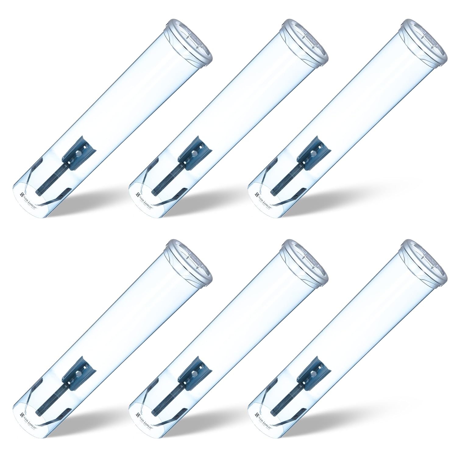 San Jamar Small Pull-Type Cup Dispenser Fits 3-4.5 Oz. Cone Cups, 3-5 Oz Flat Cups for Restaurants, Dining Halls, and Fast Food, Plastic, 16 Inches, Blue, (Case of 6)