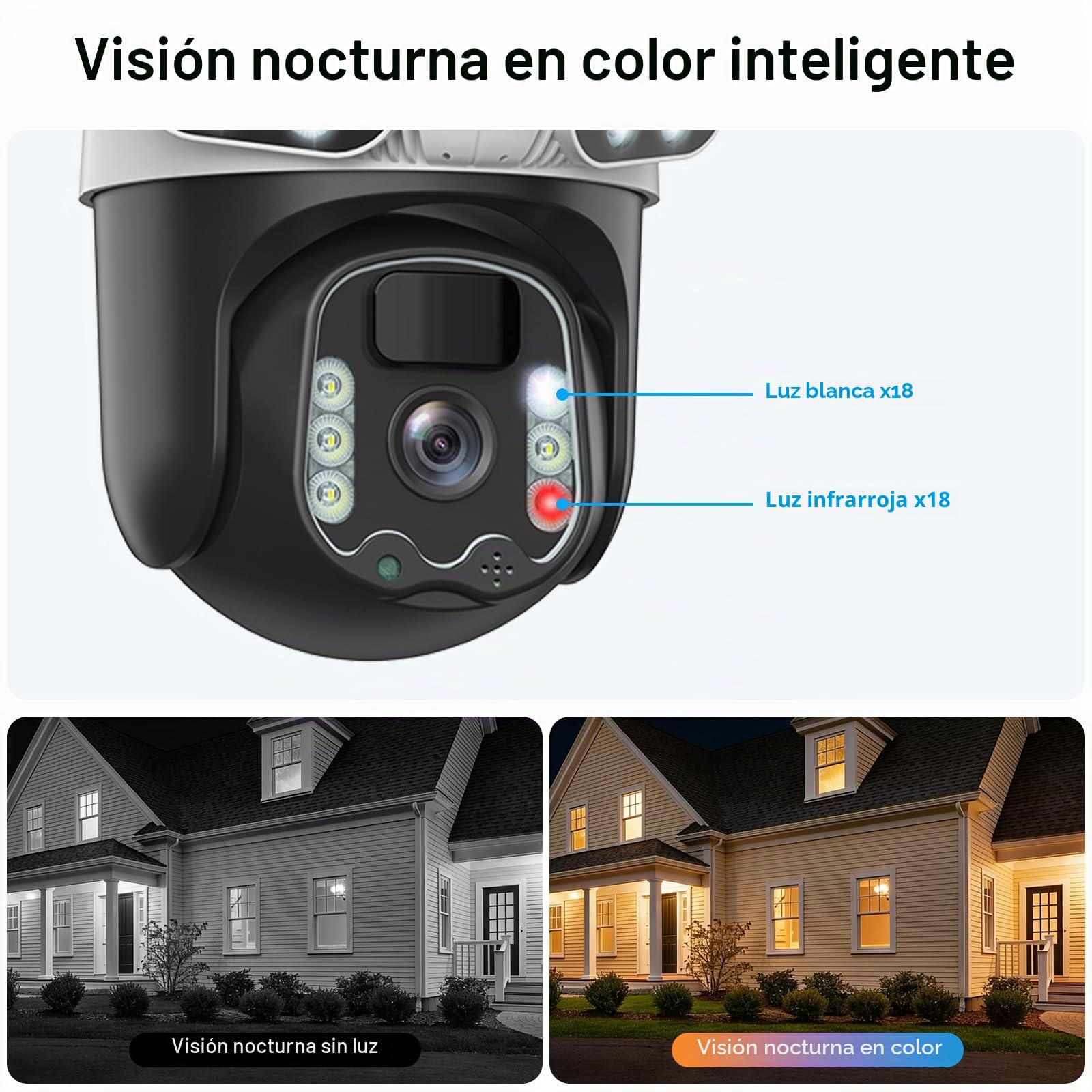 4K Triple Lente Camara Vigilancia WiFi Exterior con Panel Solar, 360°PTZ,Detección Humana PIR,Visión Nocturna en Color, Audio Bidireccional, Seguimiento Automático,Sirena,IP66,2 Pack