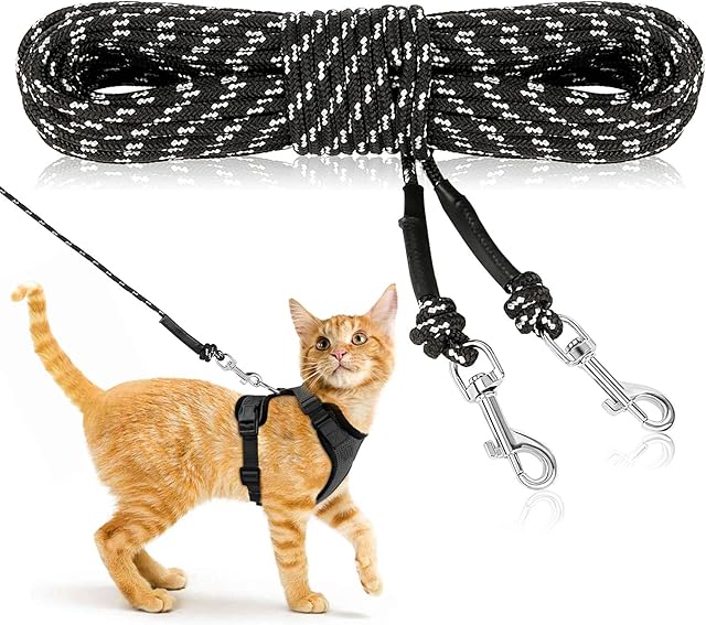 RANYPET Reflective Cat Long Leash 4.5M/15FT Escape Proof Walking Leads Yard Long Leash Durable Safe Personalized Extender Leash Traning Play Outdoor for Kitten, Puppy, Rabbit and Small Animals