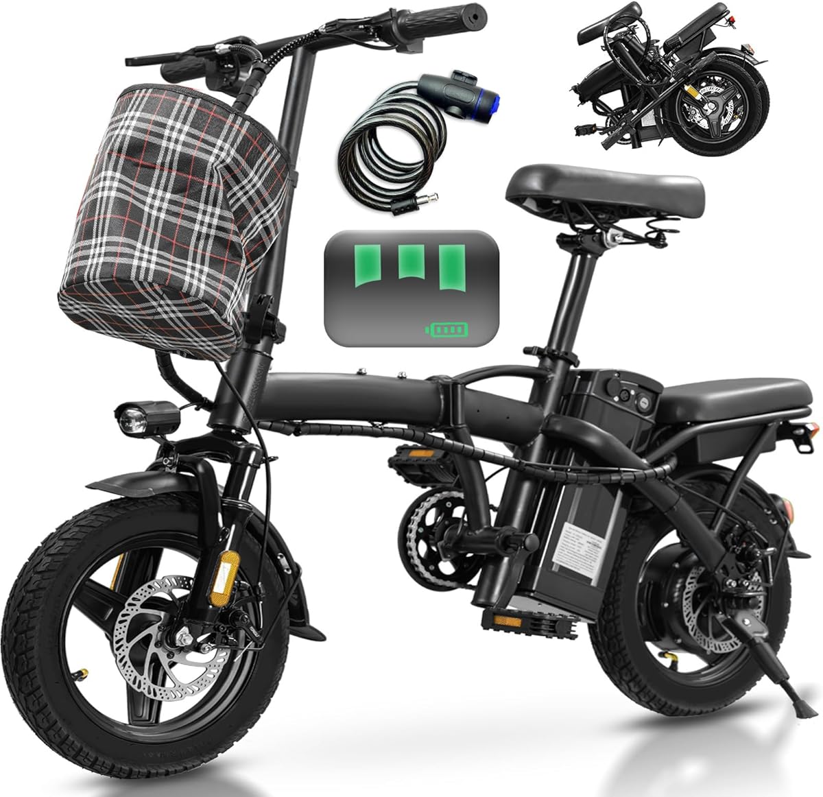 Electric Bike for Adults Teens, Commuter City Folding ebike with 560W Motor and 48V Battery, 24MPH 3-Level Pedals Assist, Dual Disc Brakes,14" Compact Foldable Electric Bicycle with UL 2849 Certified