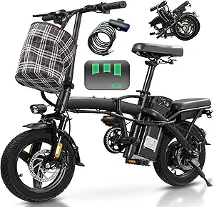 Electric Bike for Adults Teens, Commuter City Folding ebike with 560W Motor and 48V Battery, 24MPH 3-Level Pedals Assist, Dual Disc Brakes,14" Compact Foldable Electric Bicycle with UL 2849 Certified