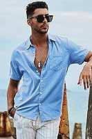 Vista 189 de JMIERR Camisas de vestir a rayas con botones y manga corta para hombre