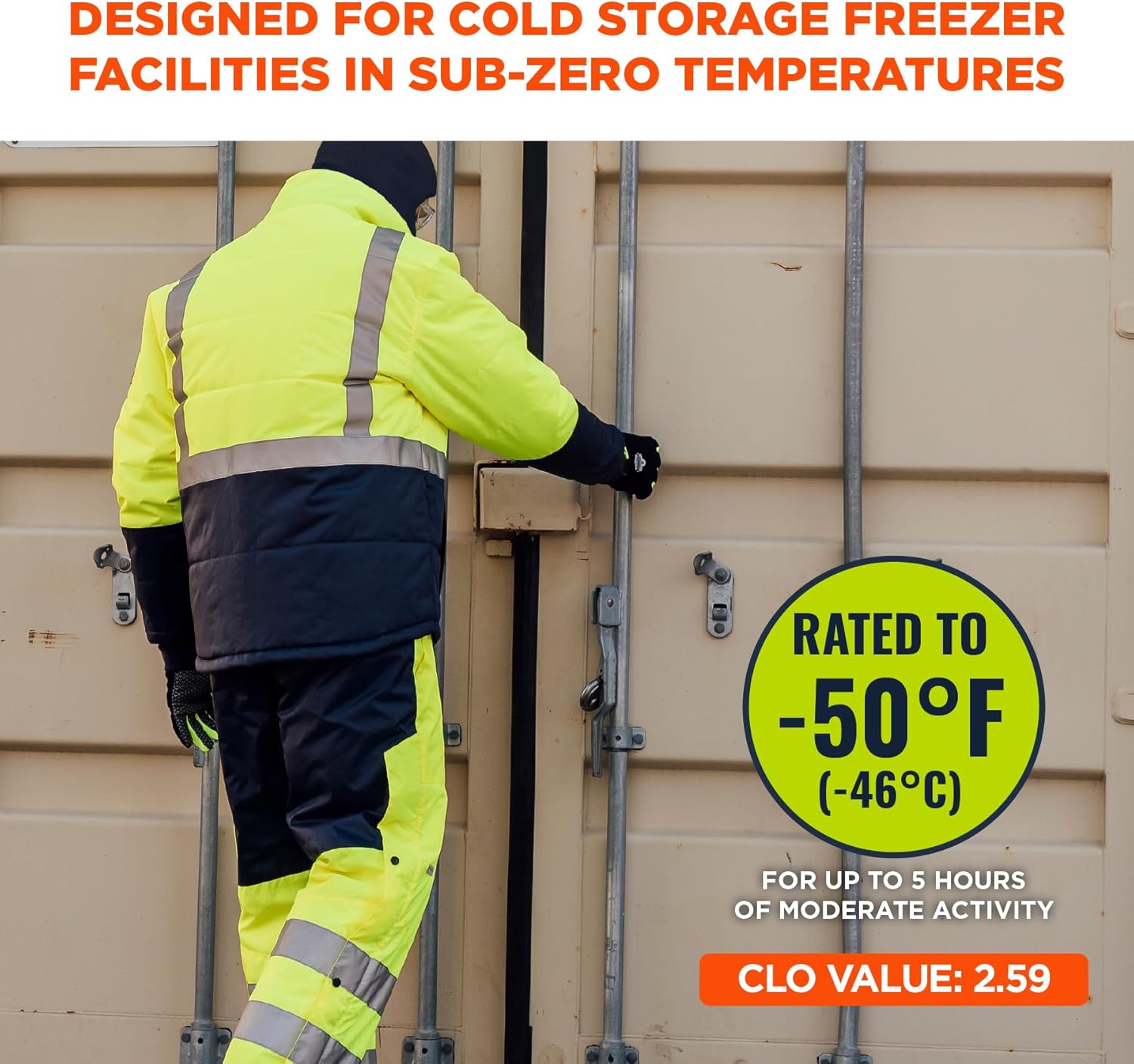 Ergodyne N-Ferno 6479 Insulated Freezer Bib Overalls, Hi Vis, Cold Storage Work Gear, Clo Value Comfort Rating 2.59 CLO Medium Lime