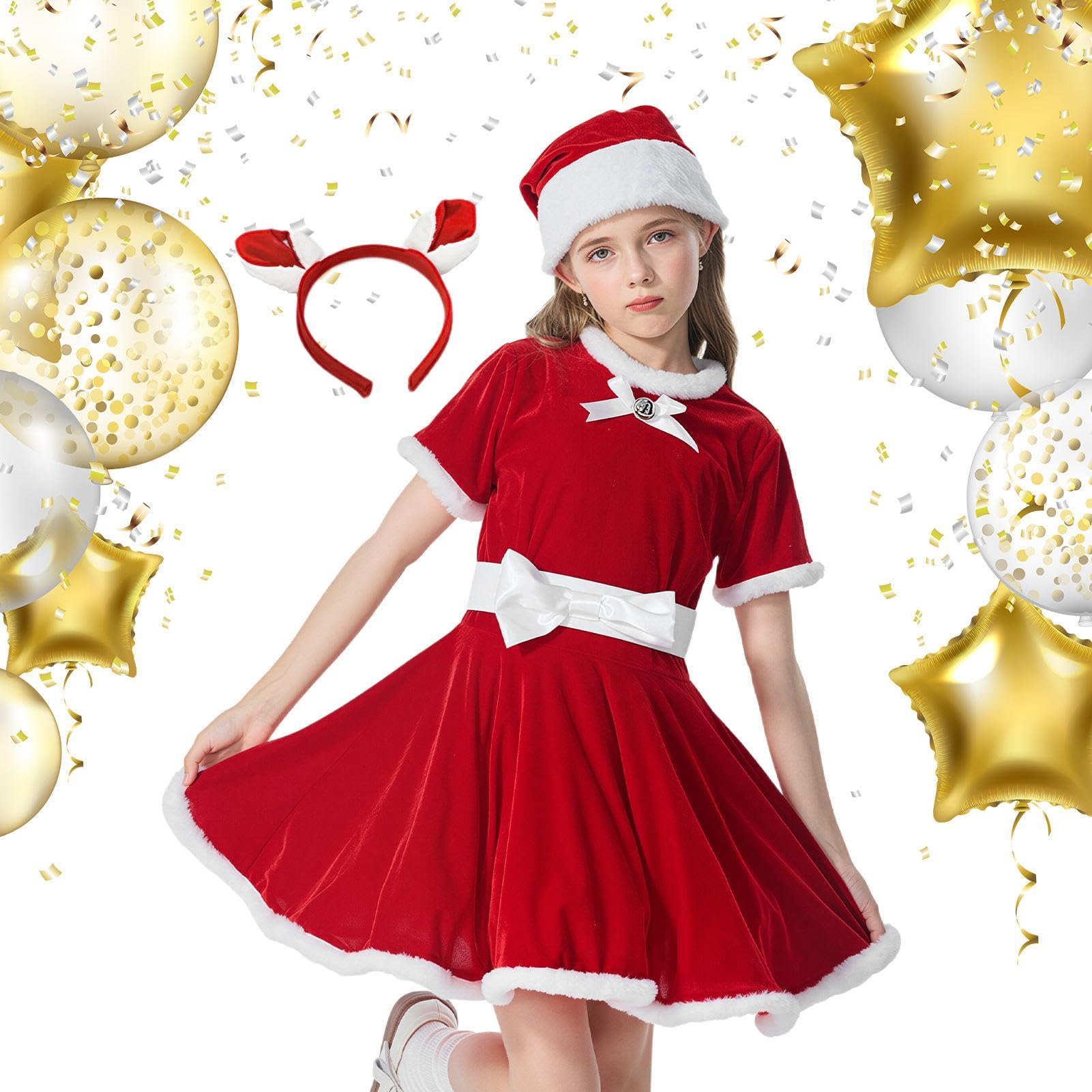 Vestito da Babbo Natale per Bambine per Festa Natalizia con Cappello e