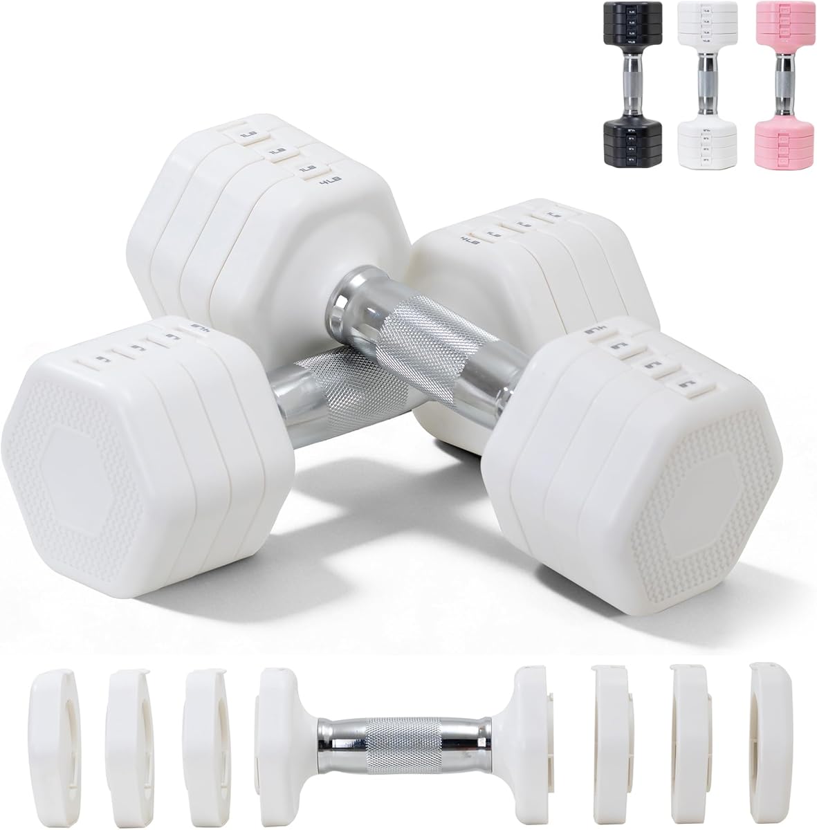 Adjustable Dumbbell Set of 2 Total 20 Lbs 4-in-1 Each 4lb 6lb 8lb 10lb 1s-Adjust Dual-Stable Free Weights for Women Men Home Gym Outdoor Workouts