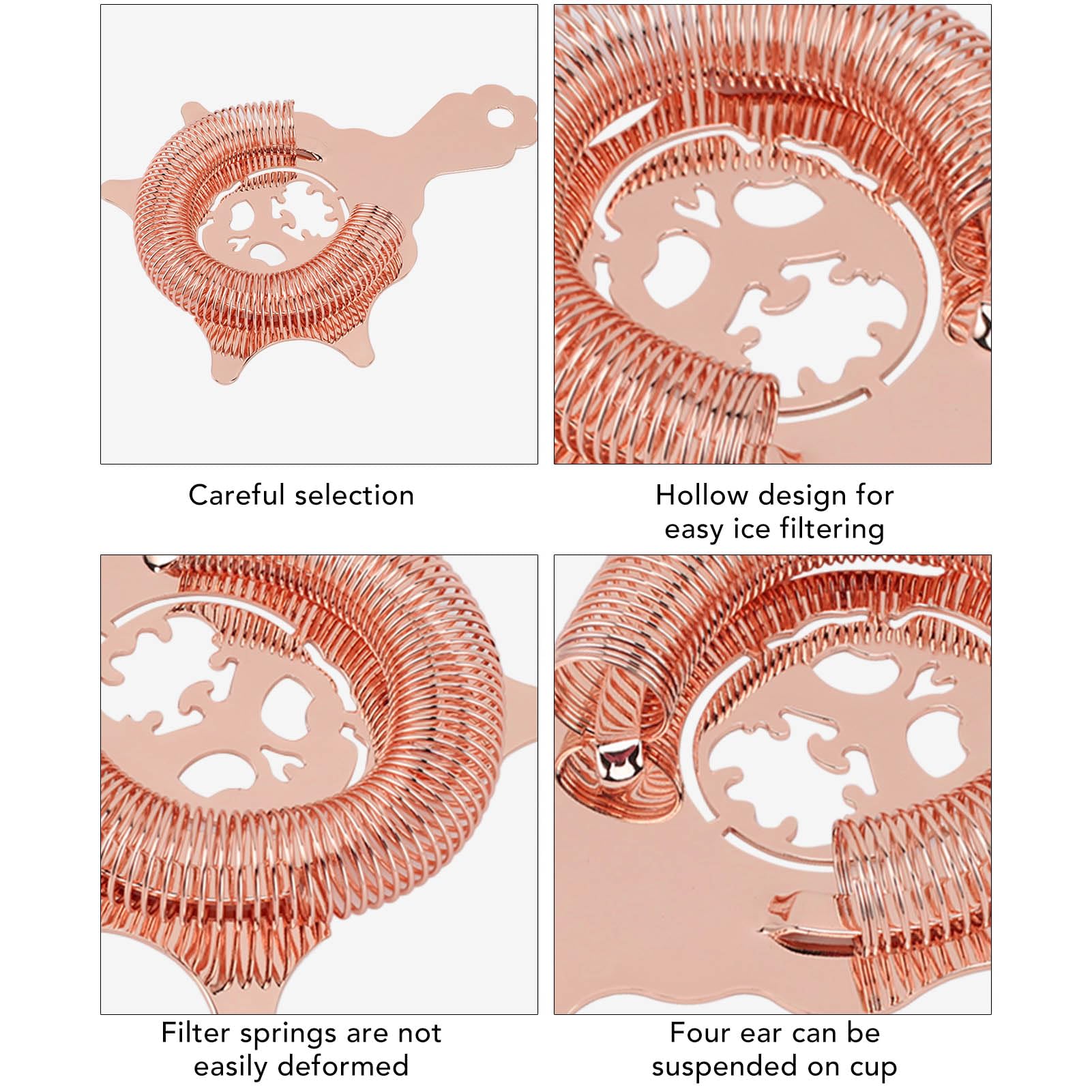 Gsycle Fine Mesh Strainer, Cocktail Strainer Stainless Steel Detachable Strainer Wine Strainer Bar Tool for Bartenders and Mixologists(Rose Gold)
