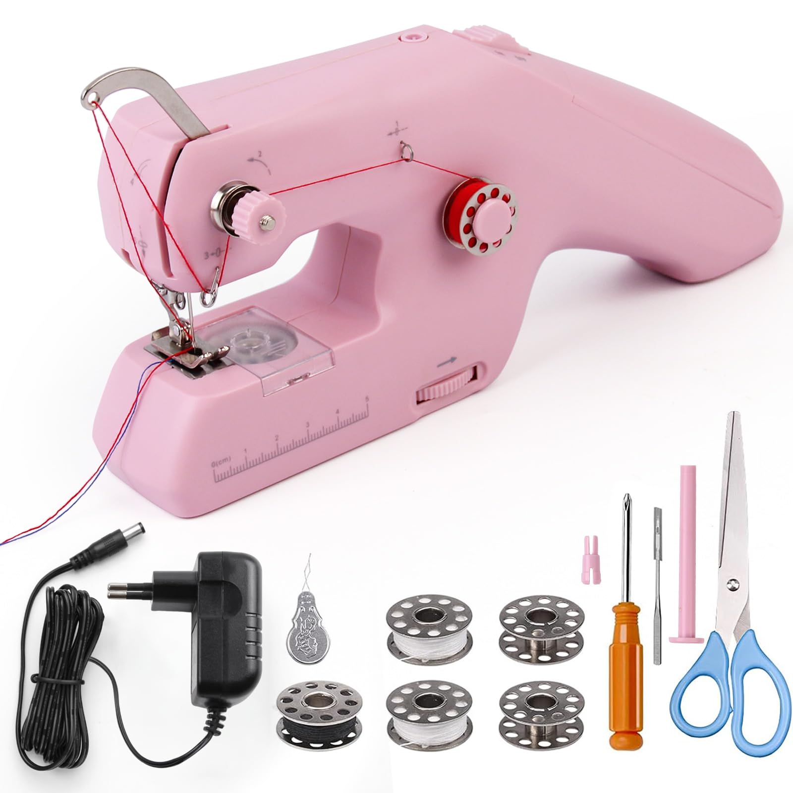 AHANDMAKER Set Accessori Per Macchina Da Cucire: Spilli Per Bobina + Avvolgitore + Cuscinetto In Feltro Rosso