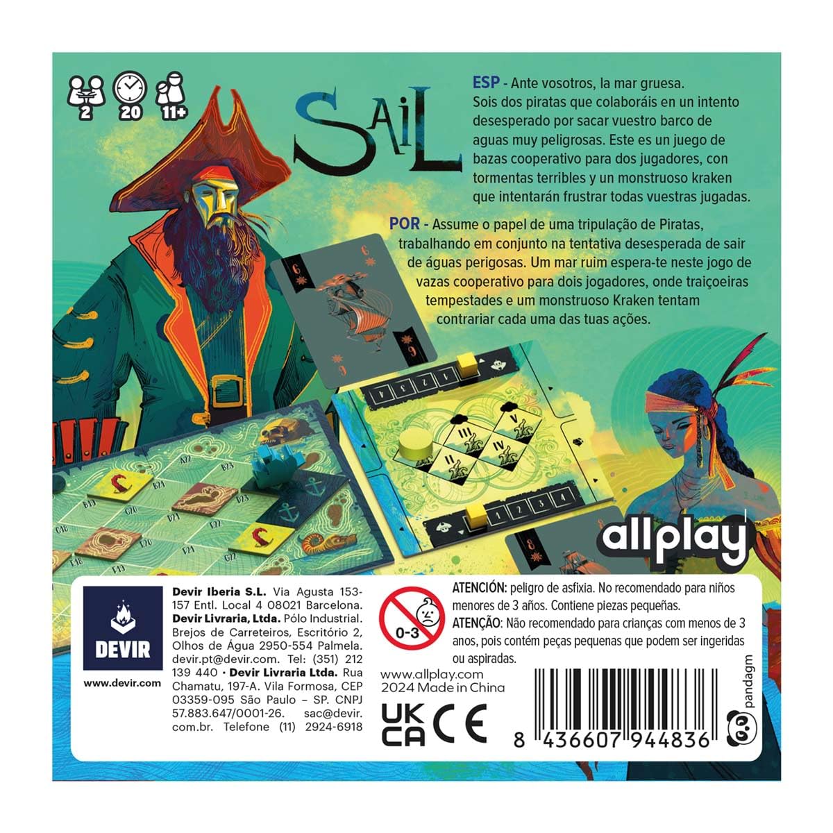 Devir - Sail, gra planszowa dla dwóch osób, szybka i kooperacyjna gra, gra w pojedynki (BGSAPS)