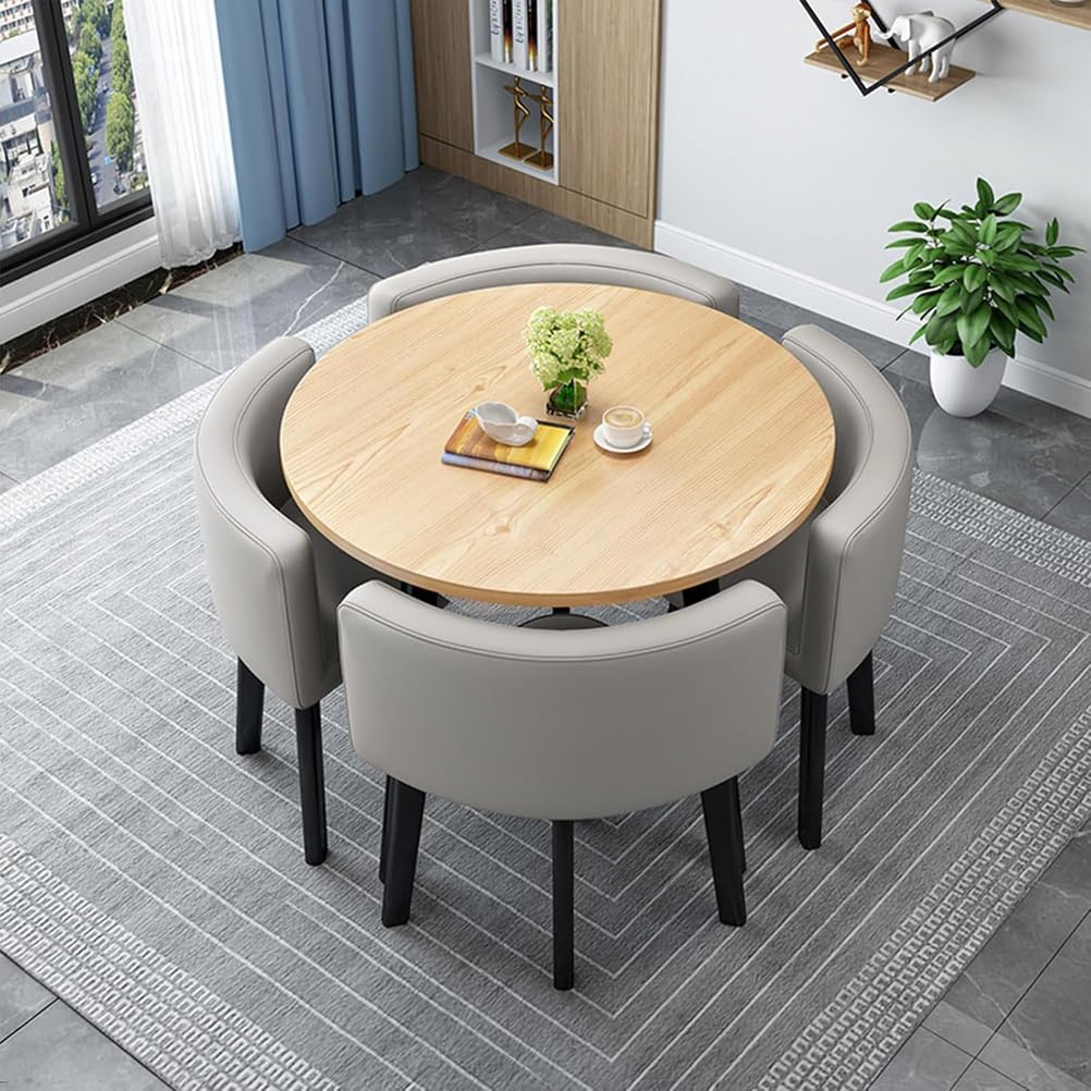 AYCDL Modern Dining Table Set with 4 Durable Chairs Compact Round/Square Kitchen Furniture Ideal for Home Conference and Meeting Rooms 90cm Size Stylish Rec,17-90cm