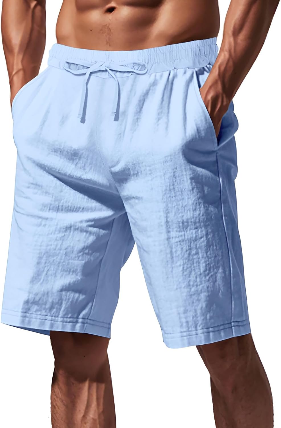 Mens Linen Shorts Casual Drawstring Elastic Waist Lightweight Breathable Summer Beach Shorts for Men