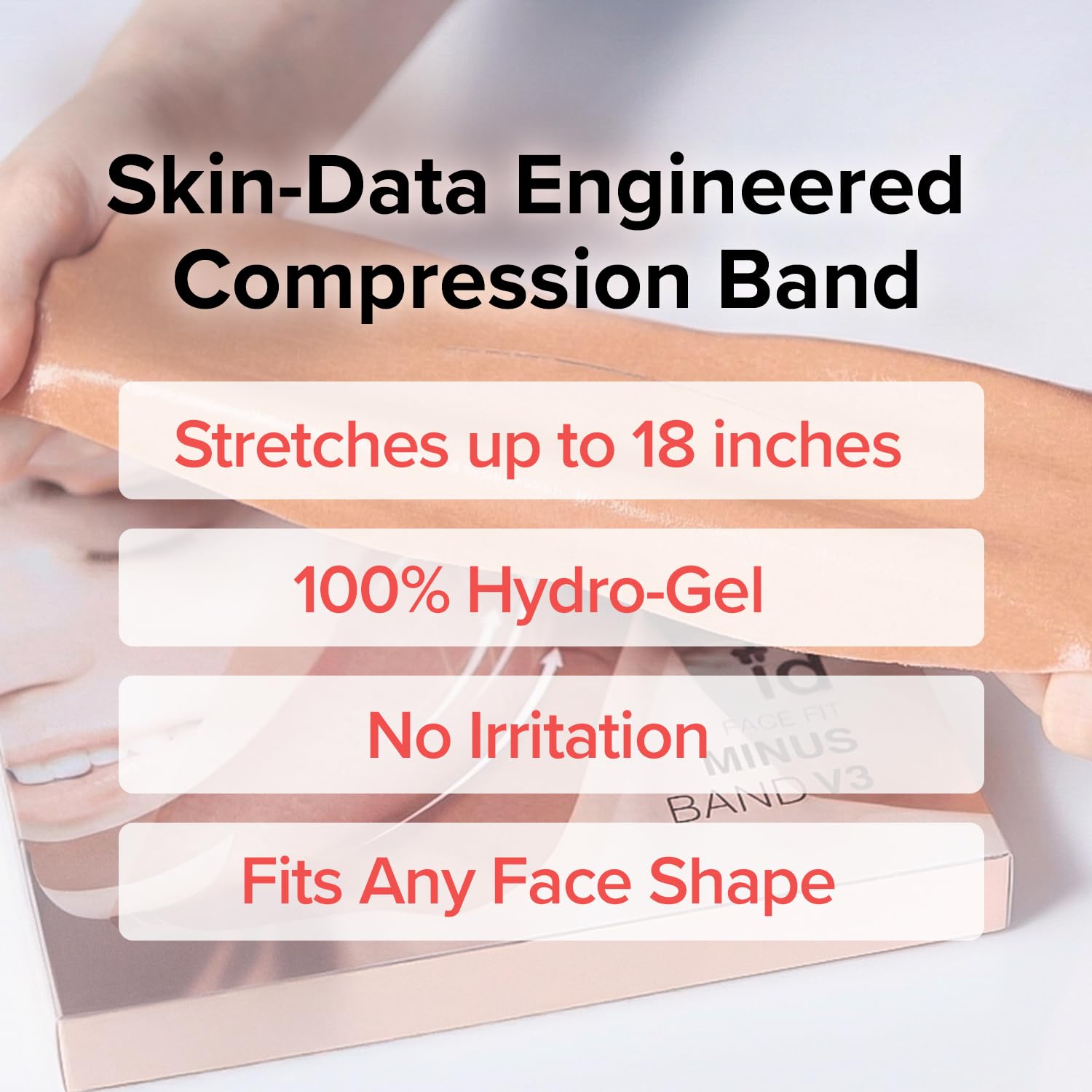 idplacosmetics Face Fit Minus Band V3 (4 Sheets) — Hydrogel Jawline Mask Band for a Contoured, Lifted-Looking V-Line, Collagen, Elastin & Multi-Peptide Complex + Multi-Weight Hyaluronic Acid