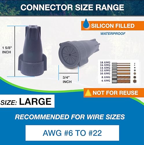 Miniatura 2 de Paquete de 50 conectores de cable impermeables de alta calidad de 6-22 AWG, conectores de cable gris para paisaje, válvulas de riego con luz LED de