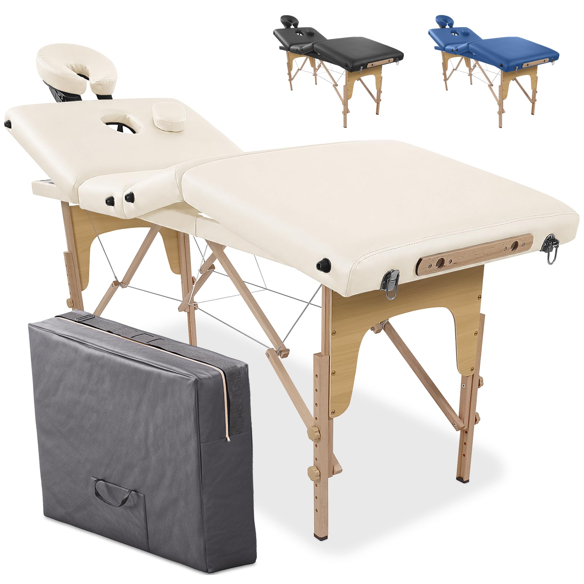 Beltom® Lettino Massaggio 4 Zone Legno LETTINI per da Massaggi Pieghevoli Gran Lusso Nuovo Fisioterapia FISIOTERAPISTA Tattoo Tatuaggi Relax - Panna