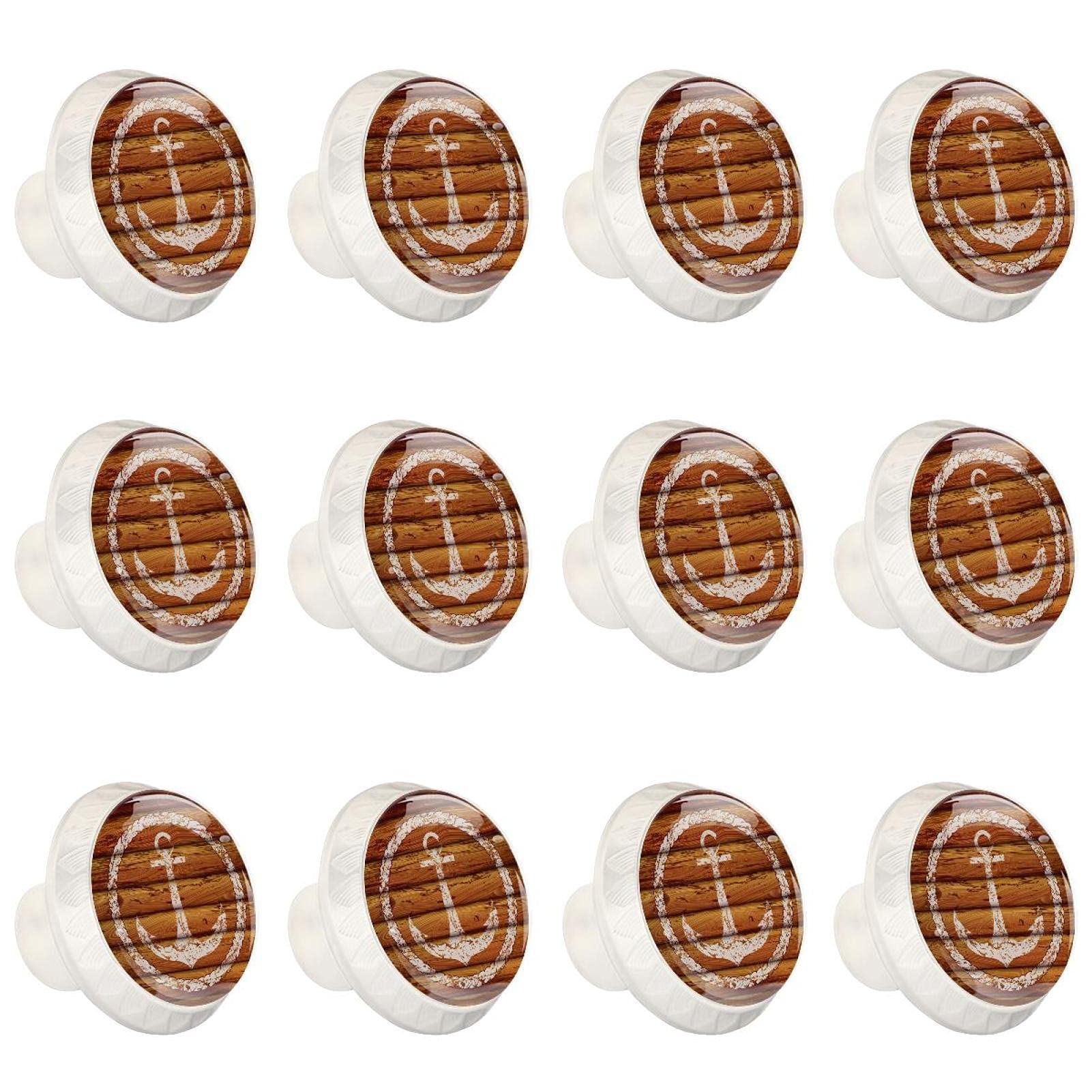 Boutons d'armoires de cuisine ronds vintage avec motif ancre marine - Lot de 12 pièces