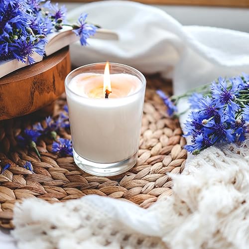 Miniatura 4 de SHOWIN Tarros gruesos para hacer velas, 20 unidades, tarros de vidrio vacíos transparentes de 7 onzas con tapas de madera, tarros de especias,