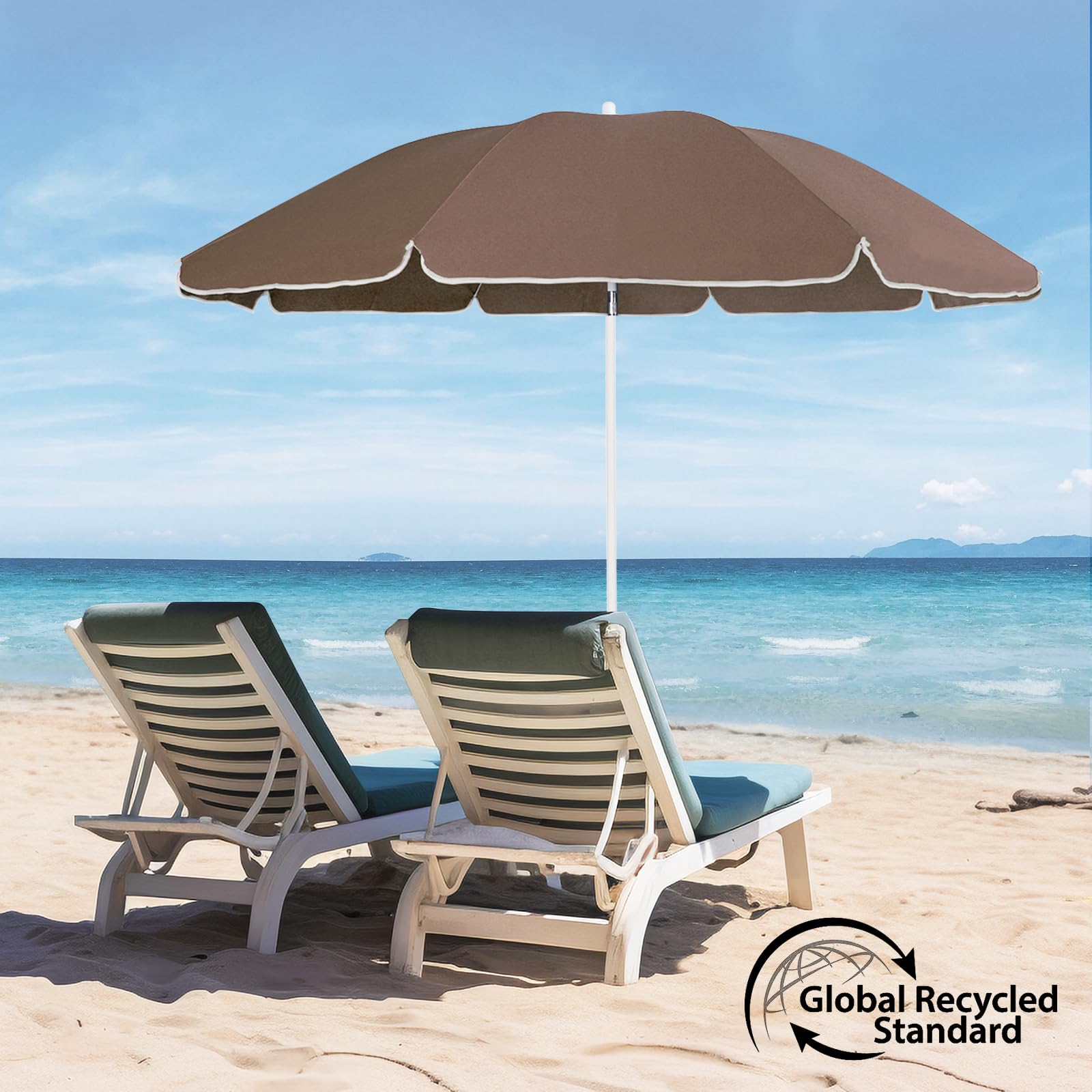 Sekey Parasol de Jardin 160 cm GRS Certifié – Réglable en Hauteur & Inclinaison, UPF50+ avec Polyester Recyclé Imperméable & 8 Baleines Antivents